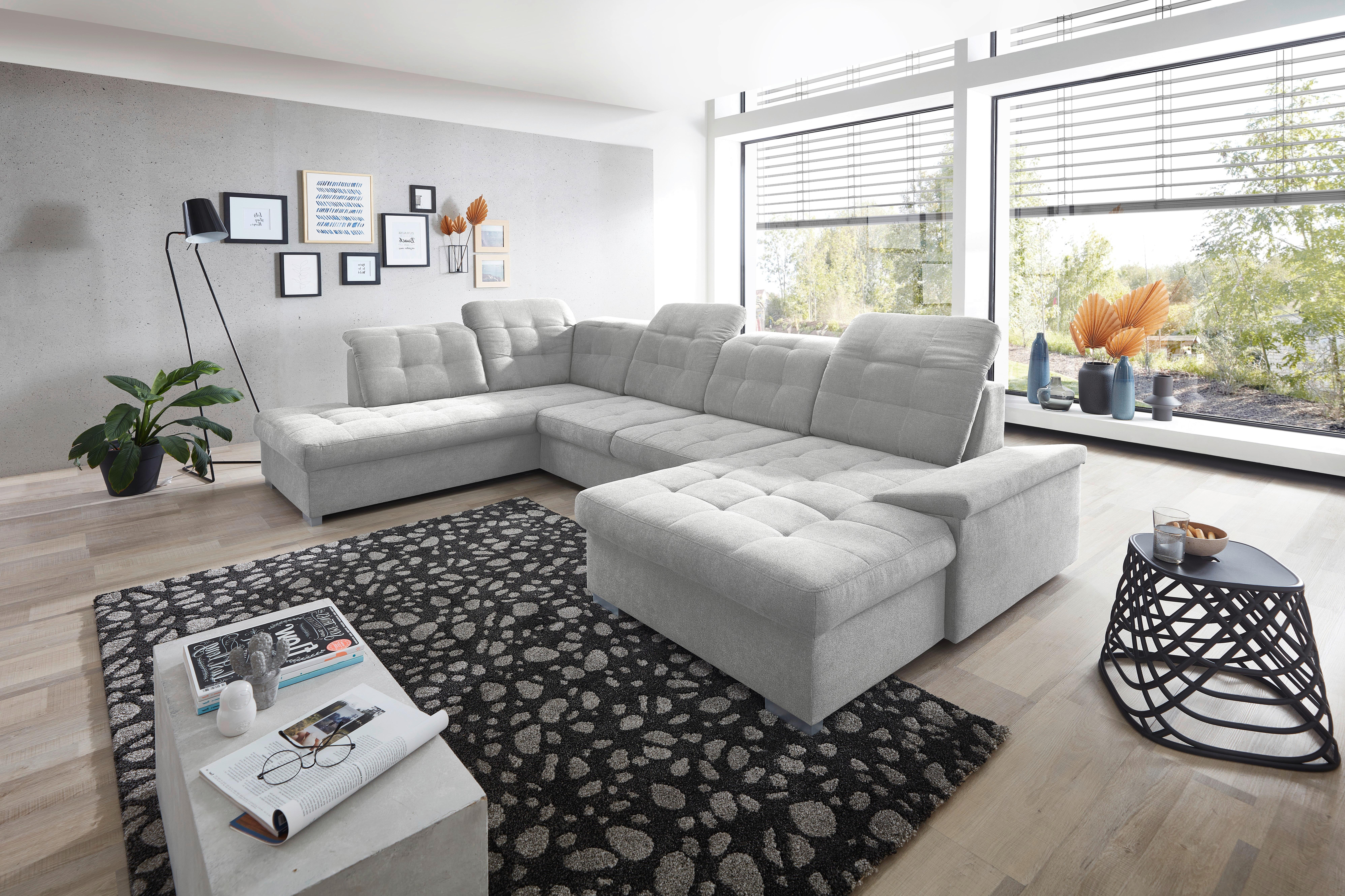 Wohnlandschaft Zira Mit Schlaffunktion Silberfarben - Chromfarben/Silberfarben, Design, Textil (212/330/169cm) - Livetastic