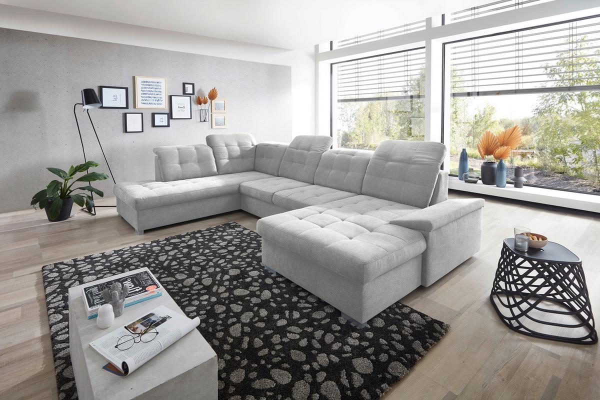 Wohnlandschaft Zira Mit Schlaffunktion Silberfarben - Chromfarben/Silberfarben, Design, Textil (212/330/169cm) - Livetastic