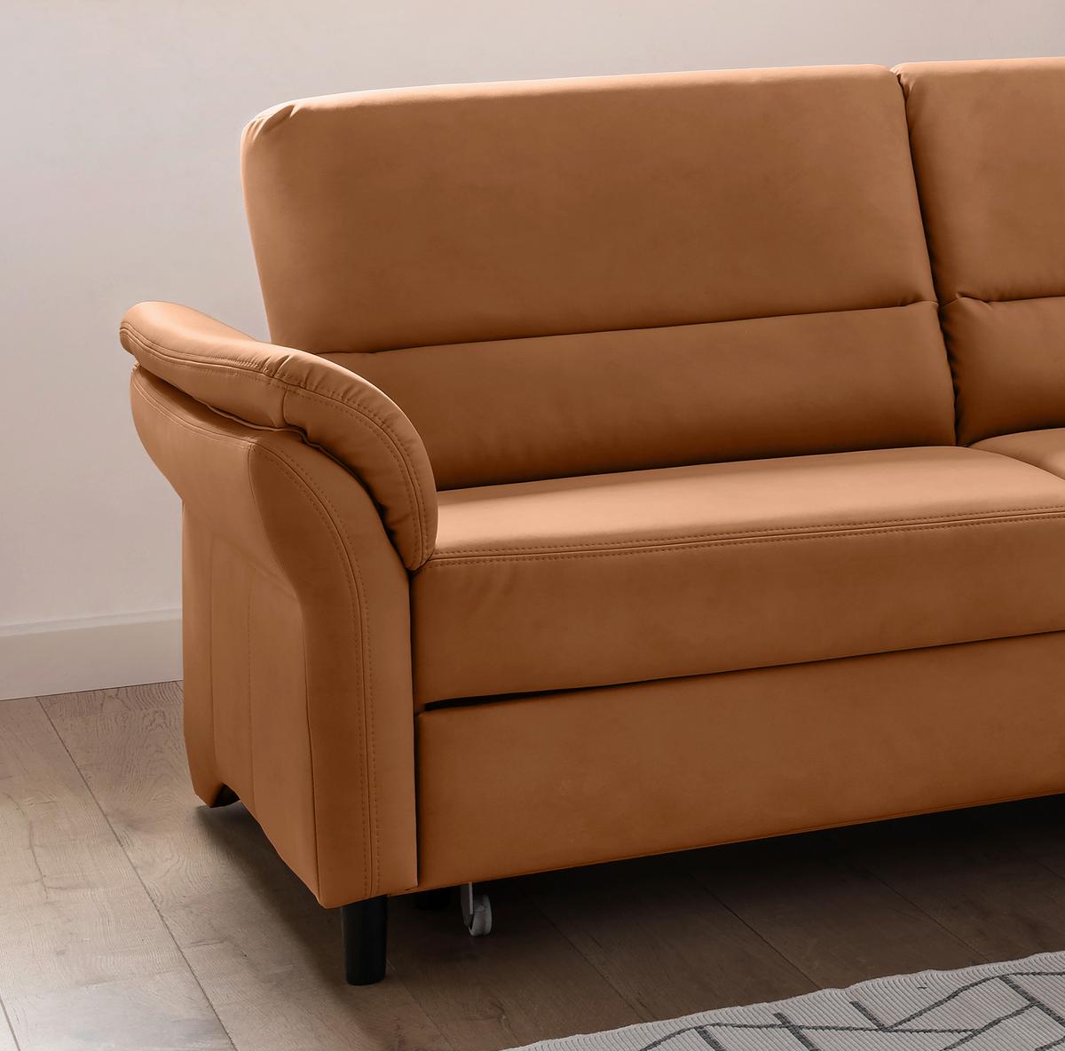 Ecksofa Cavoli, Cognac S: 279x176 cm - Cognac/Schwarz, MODERN, Textil (279/176cm) - Livetastic