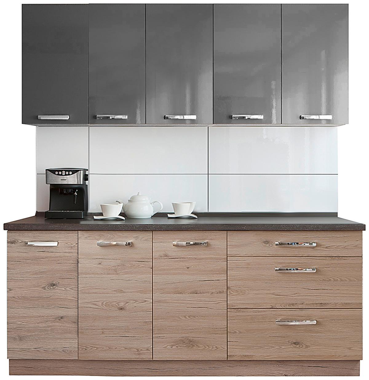 Konyhablokk Emma - tölgyfa/sötétszürke, Modern, faalapú anyag (200cm)
