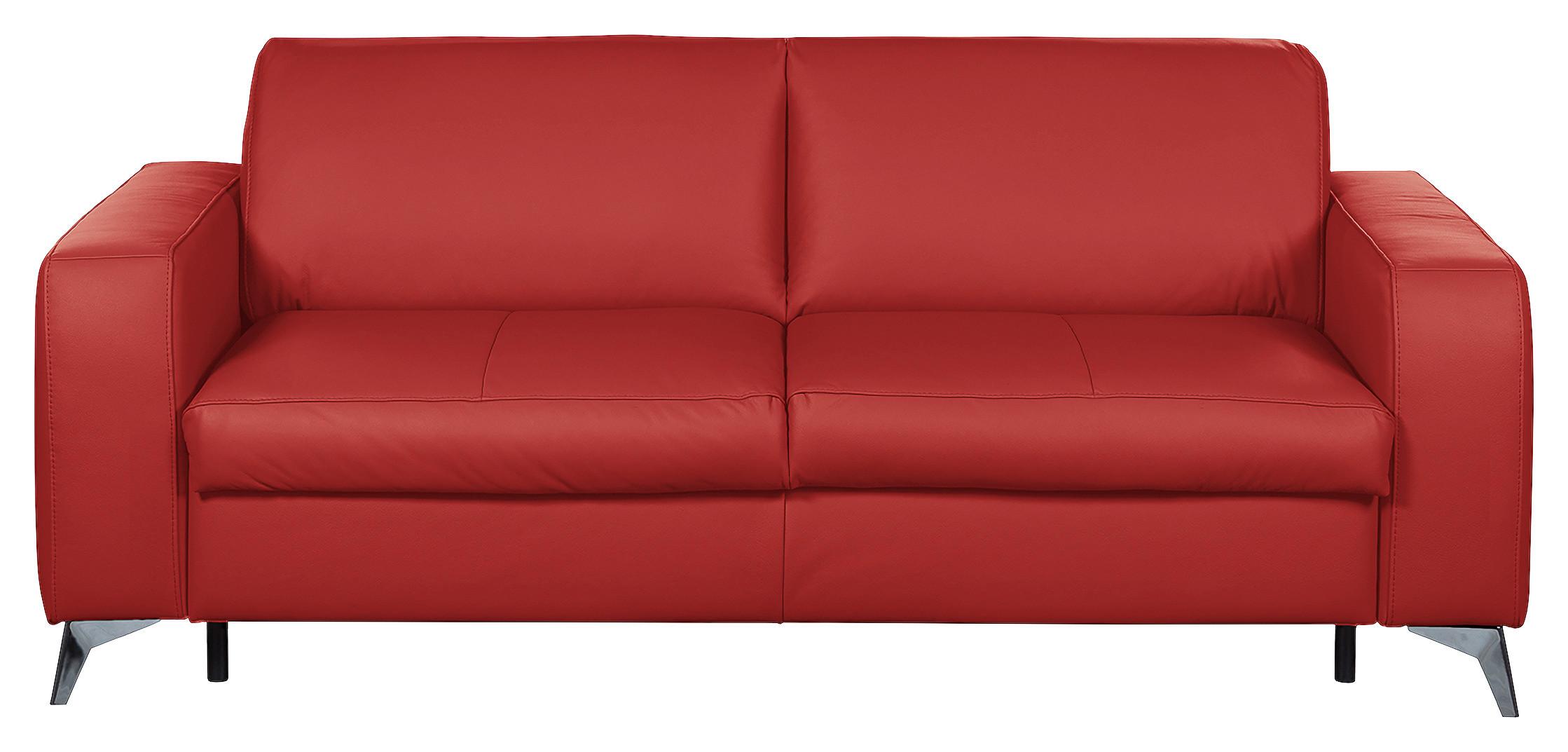 Schlafsofa Aloe Echtleder Rot B: 204 cm - Silberfarben/Rot, Design, Leder (204/84/104cm) - Livetastic