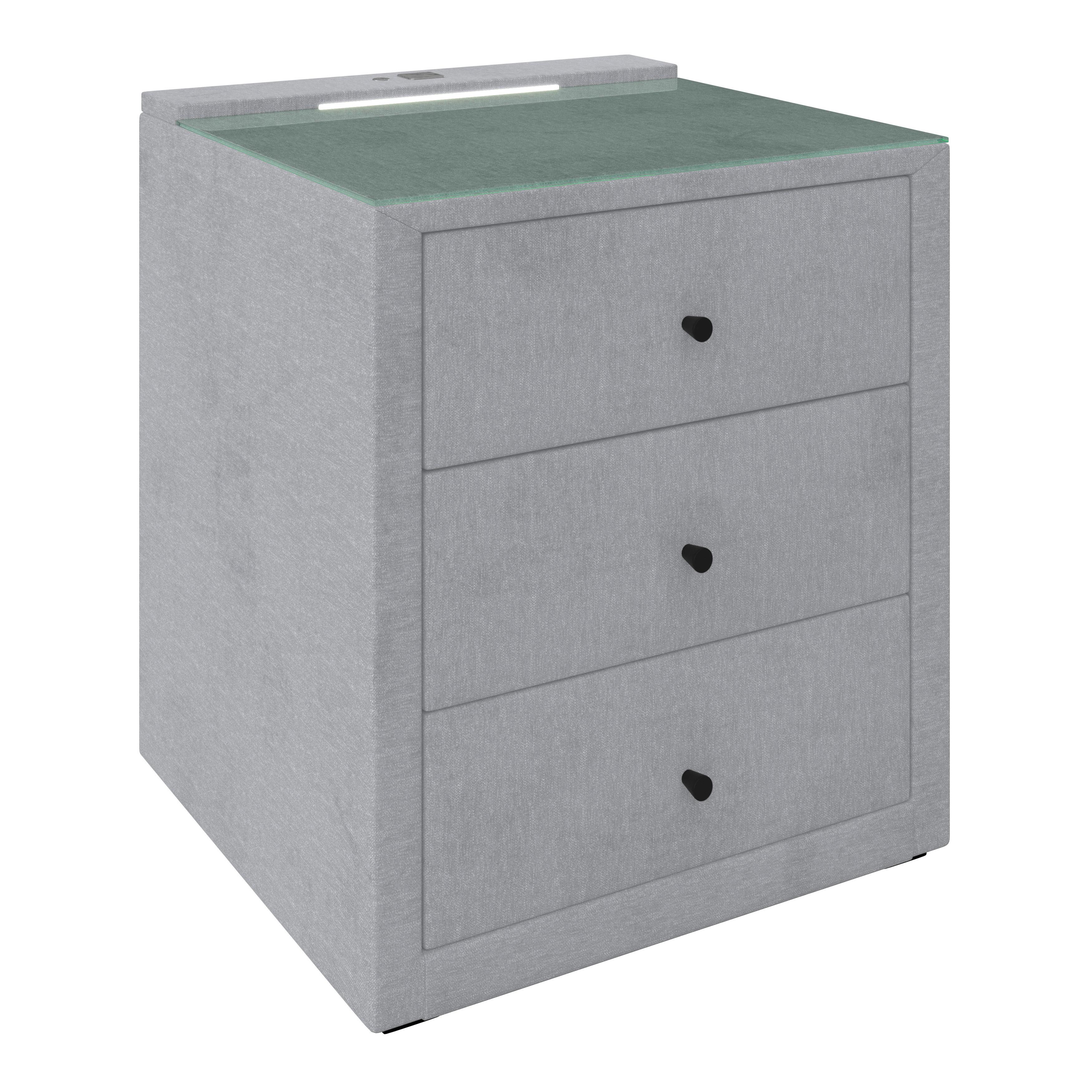 Nachtkästchen Maya - Schwarz/Grau, MODERN, Glas/Holzwerkstoff (48/56/45,5cm)