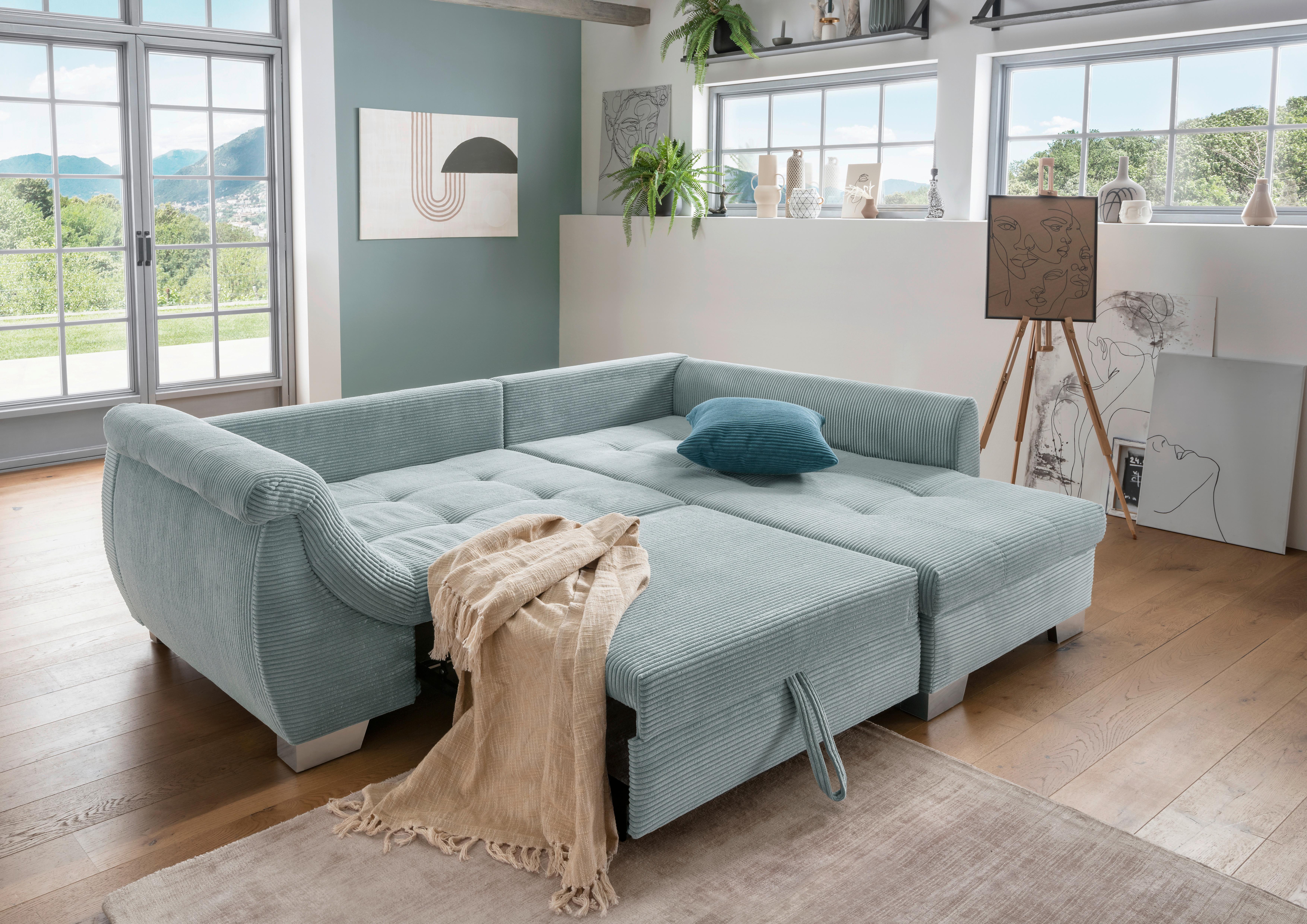 Ecksofa mit Bezug aus Cordstoff und Schlaffunktion