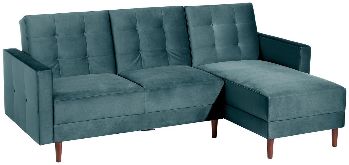 Ecksofa Mit Schlaffunktion Easy Relax Blau Samt - Blau/Eschefarben, Design, Textil (223/152cm) - Max Winzer