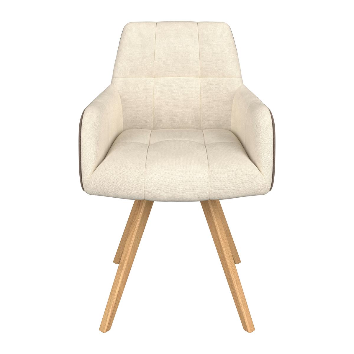 Armlehnstuhl Elke beige Eiche massiv, drehbar, B: 61cm - Creme/Braun, KONVENTIONELL, Holz/Textil (61/88/66,5cm)