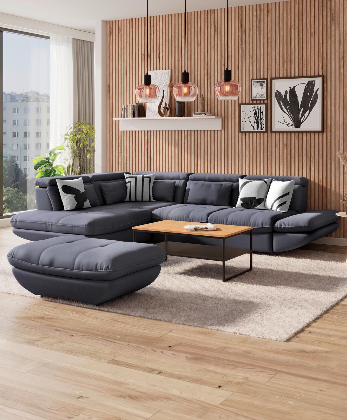 Wohnlandschaft Park - Schwarz/Dunkelblau, MODERN, Textil (311/233cm) - Luca Bessoni