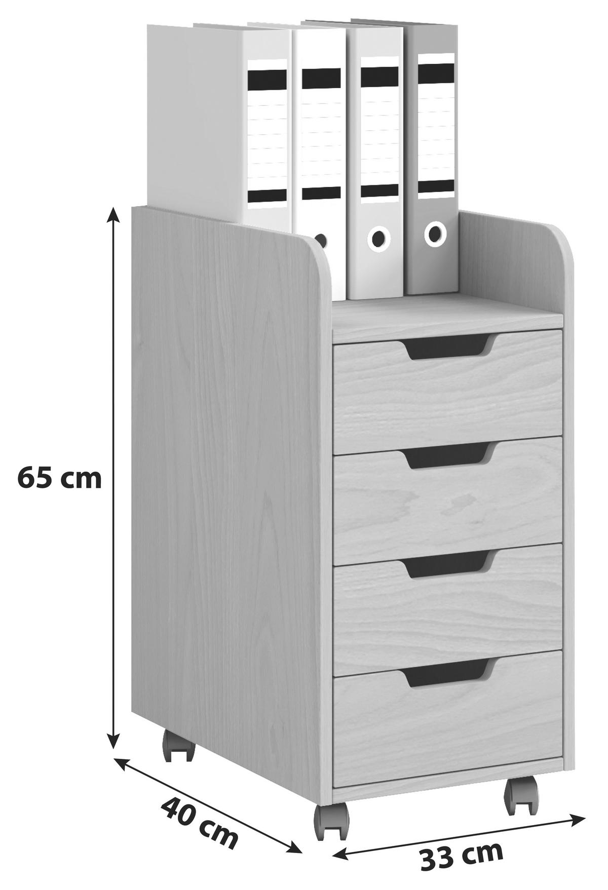 Rollcontainer Weiß Dekor Konal Mini 33x65x40 cm - Weiß, KONVENTIONELL, Holzwerkstoff/Kunststoff (33/65/40cm) - MID.YOU
