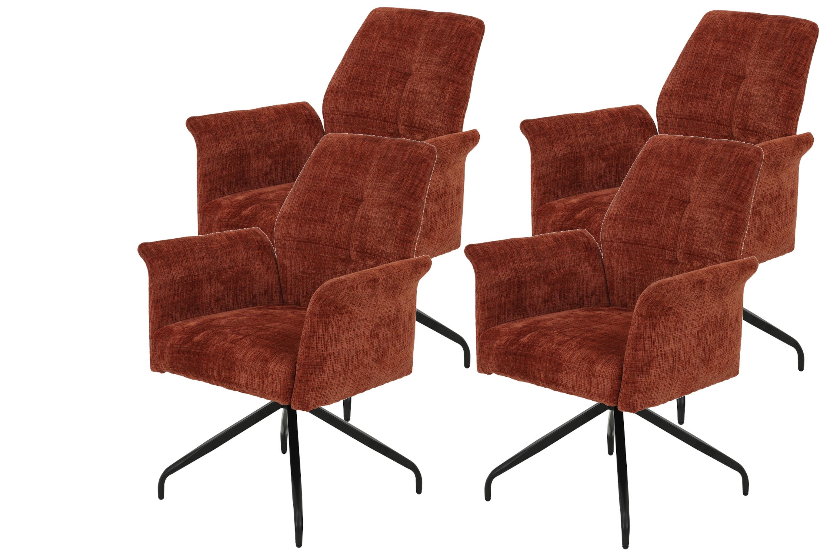 Armlehnstuhl-Set Viktoria S 4er-Set - Schwarz/Kupferfarben, MODERN, Textil/Metall (71/93/68cm) - MID.YOU
