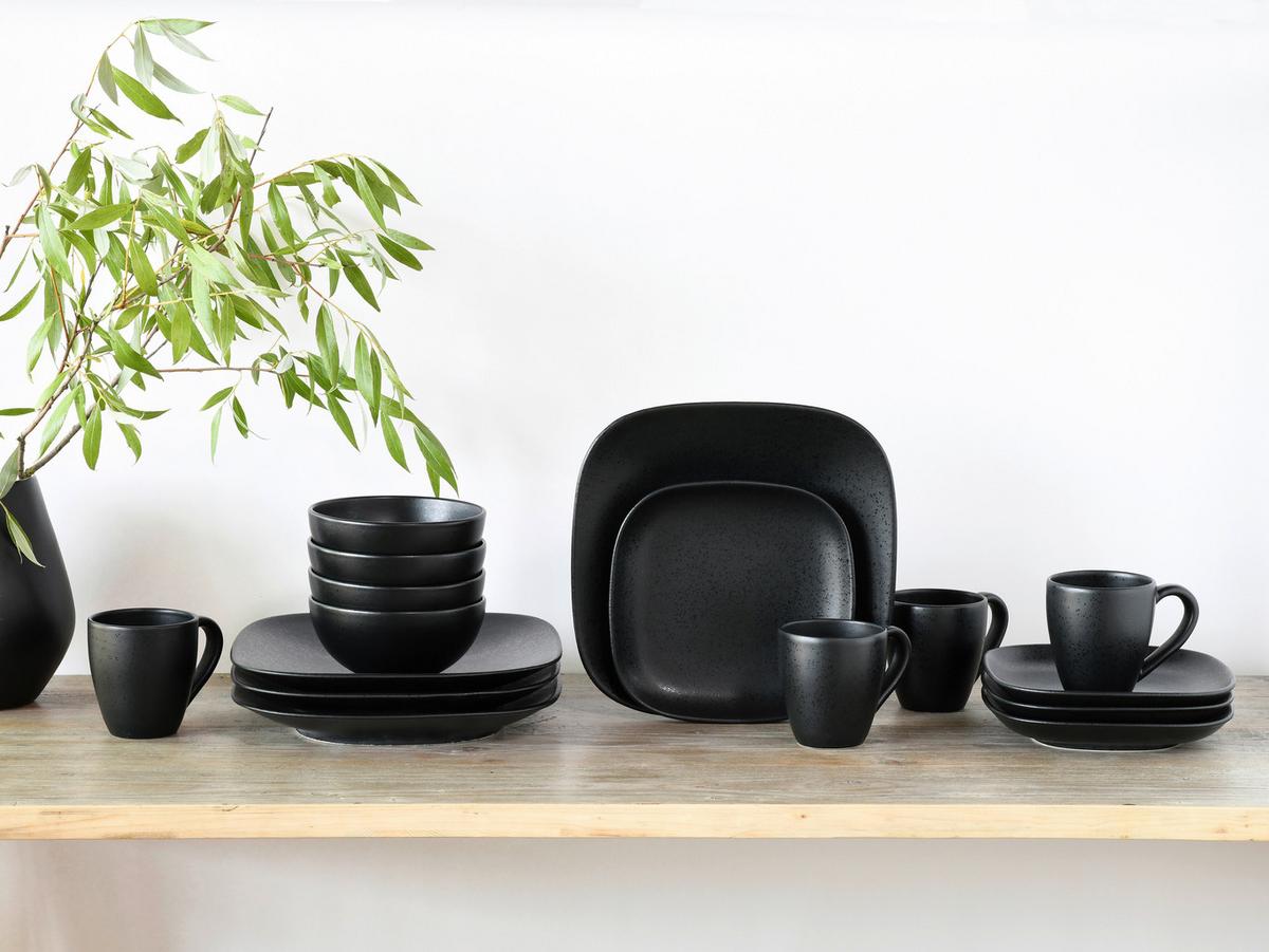 Kombiservice Square Schwarz 16-teilig - Schwarz, Basics, Keramik - Creatable