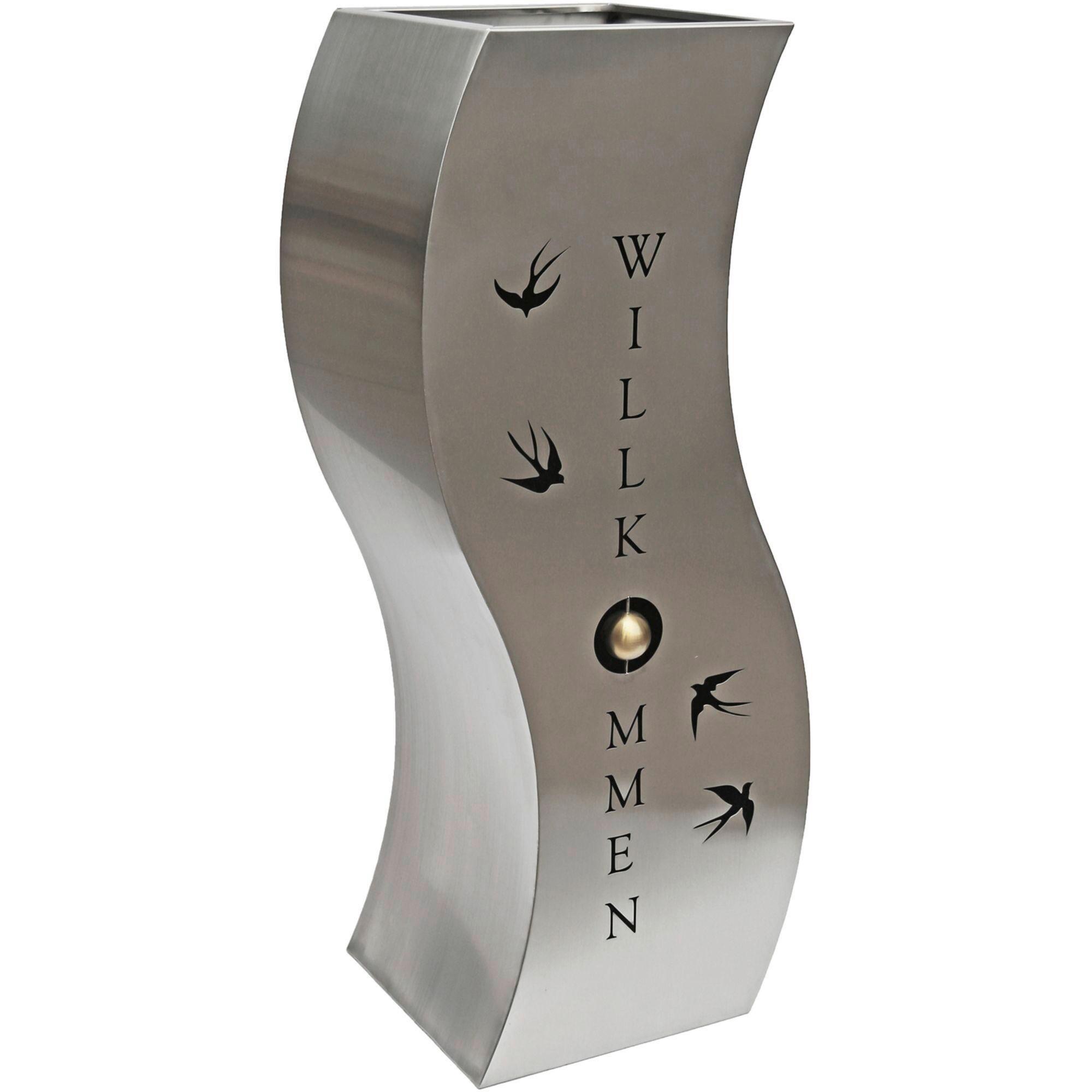 Blumensäule Edelstahl Silberfarben Schwalbe - Silberfarben, Basics, Metall (25/80/35cm)