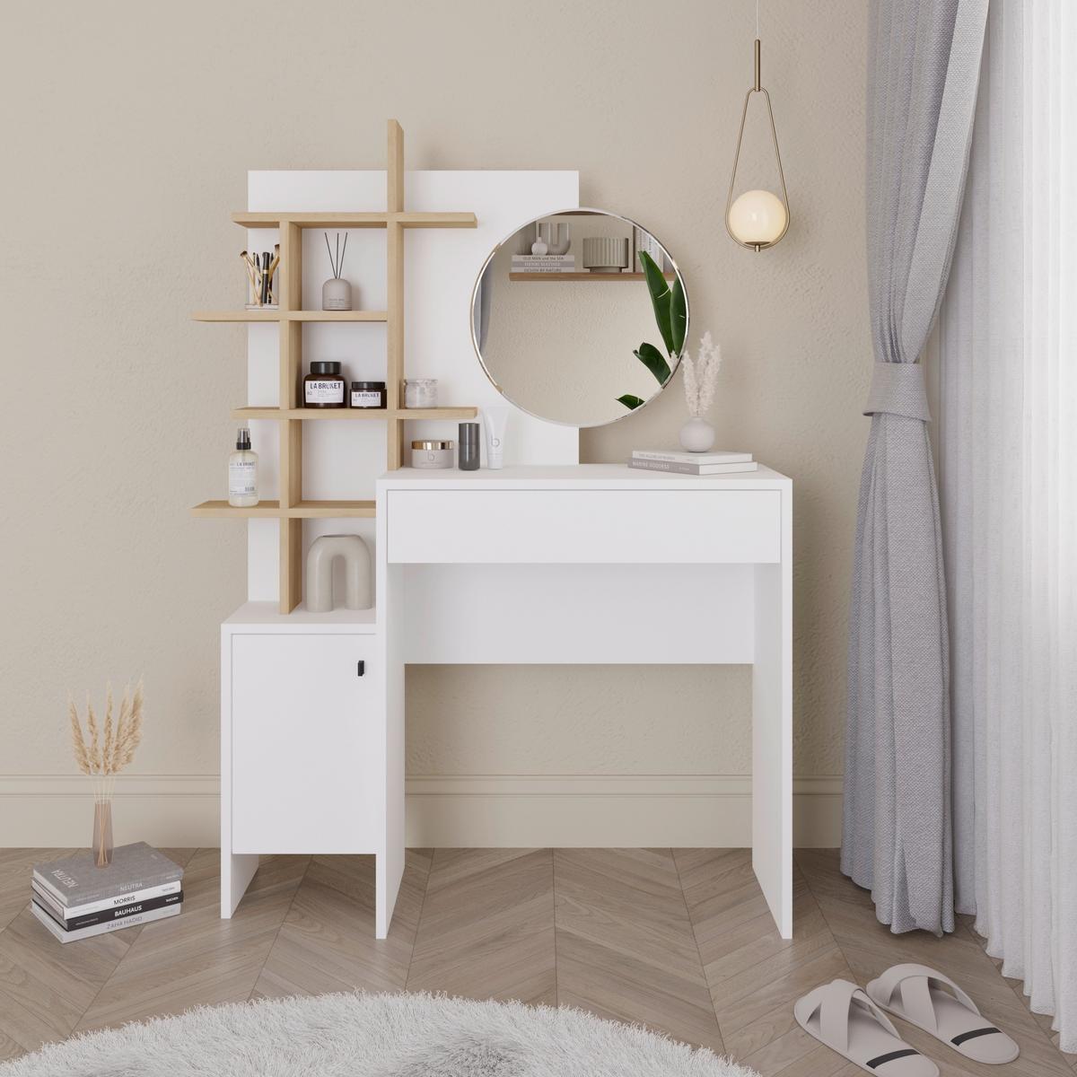 Schminktisch Mup Weiß/eichefarben B: 105 Cm - Eichefarben/Weiß, Design, Holzwerkstoff (105/35/151cm) - Livetastic