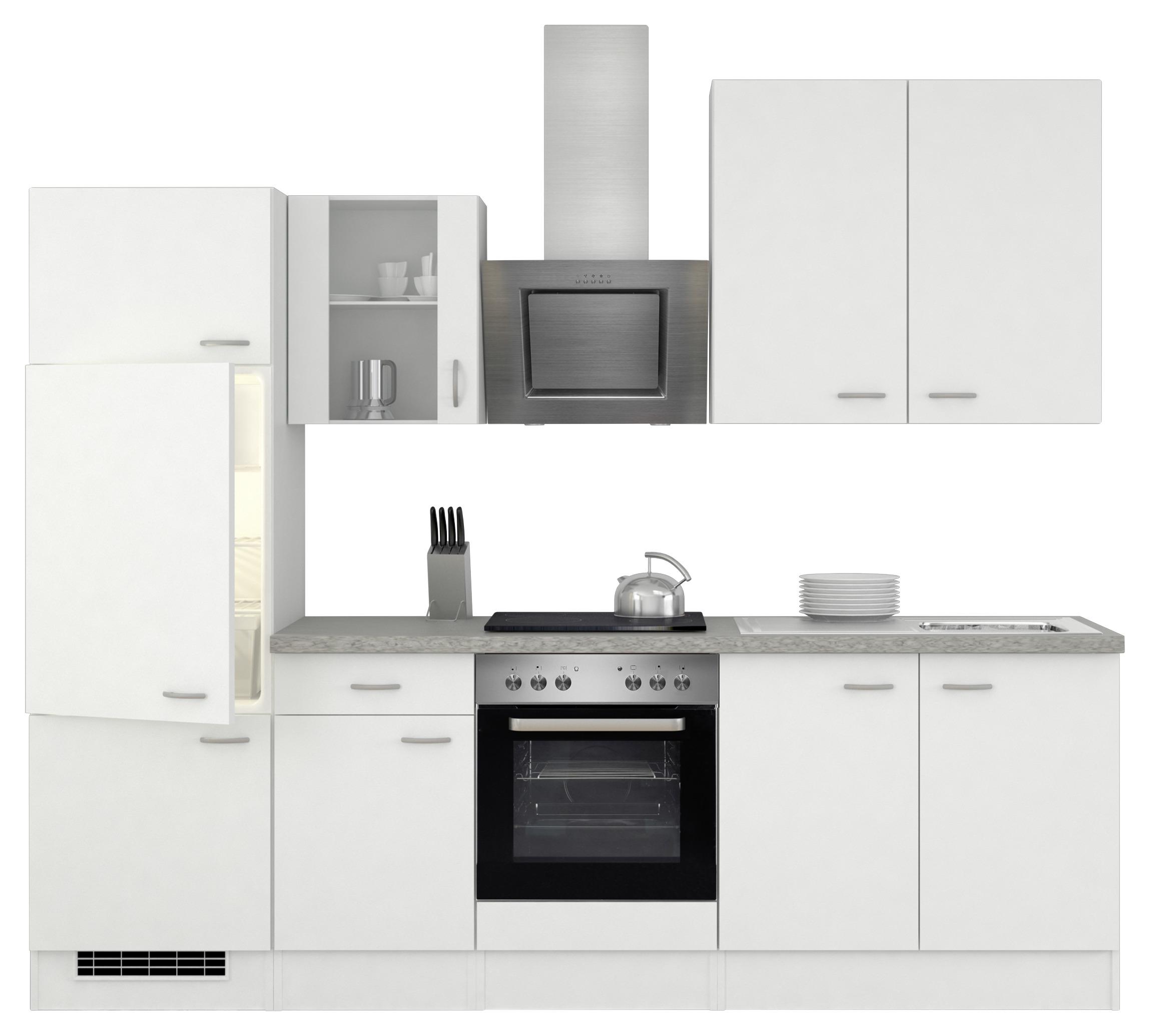 Küchenzeile Wito mit Geräten 270 cm Grau/Weiß Modern - Weiß/Grau, MODERN, Glas/Holzwerkstoff (270cm) - FlexWell