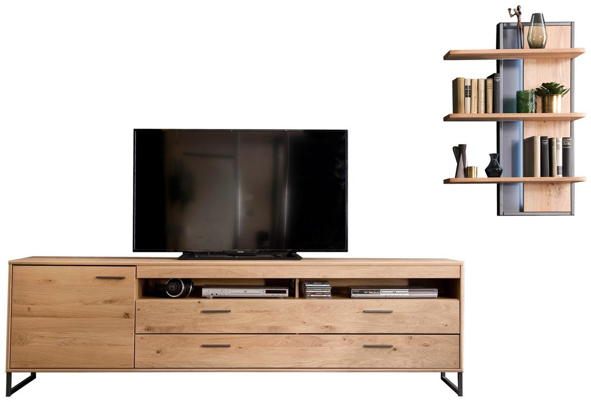 Wohnkombination teilmassiv 2-tlg. Portland Eichefarben - Eichefarben/Schwarz, Design, Holz/Holzwerkstoff (265/183/50cm) - Livetastic