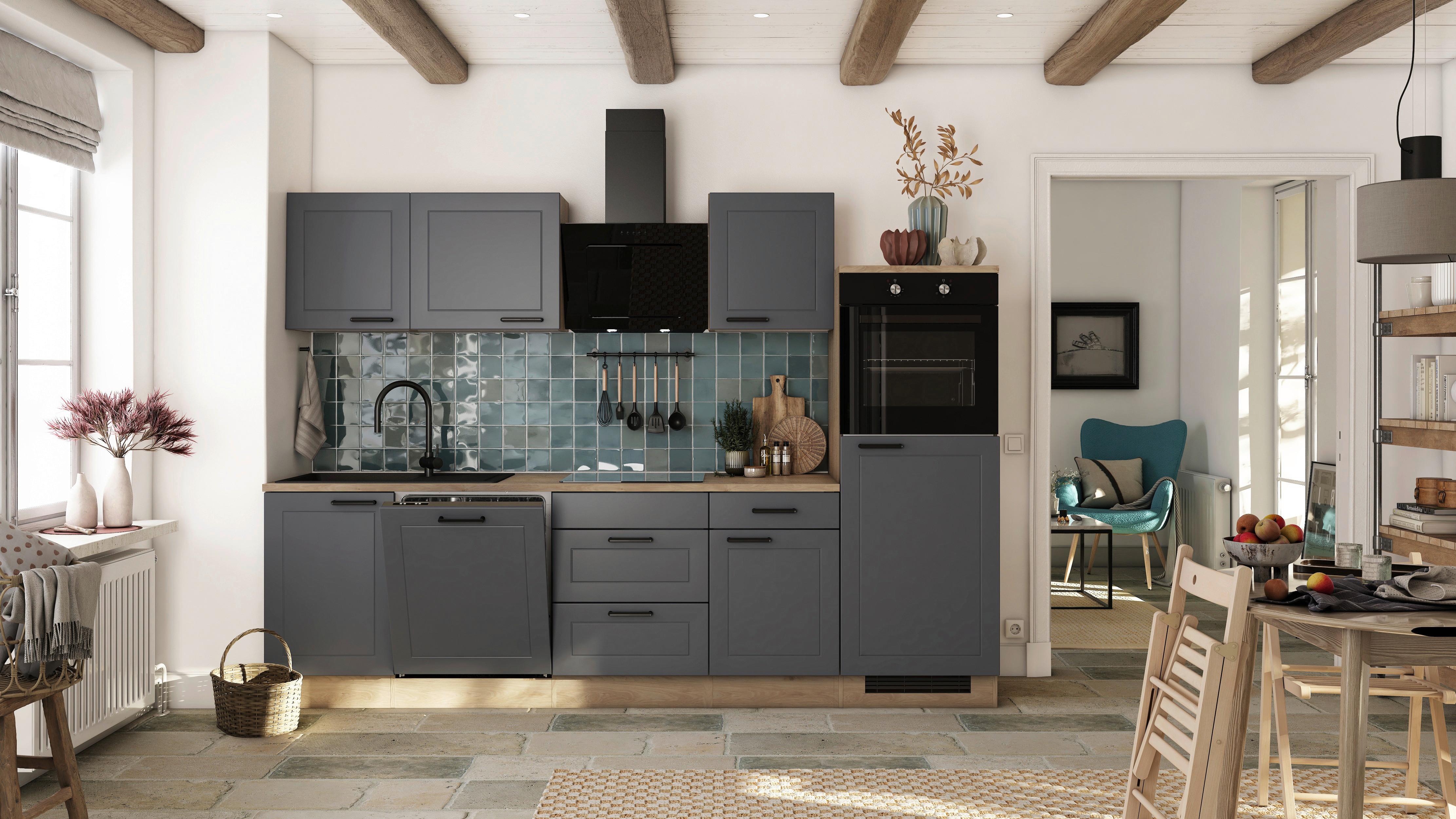 Küchenblock Romeo Eiche Dekor/Anthrazit B: 280cm - Eichefarben/Anthrazit, Basics, Holzwerkstoff (280cm) - FlexWell