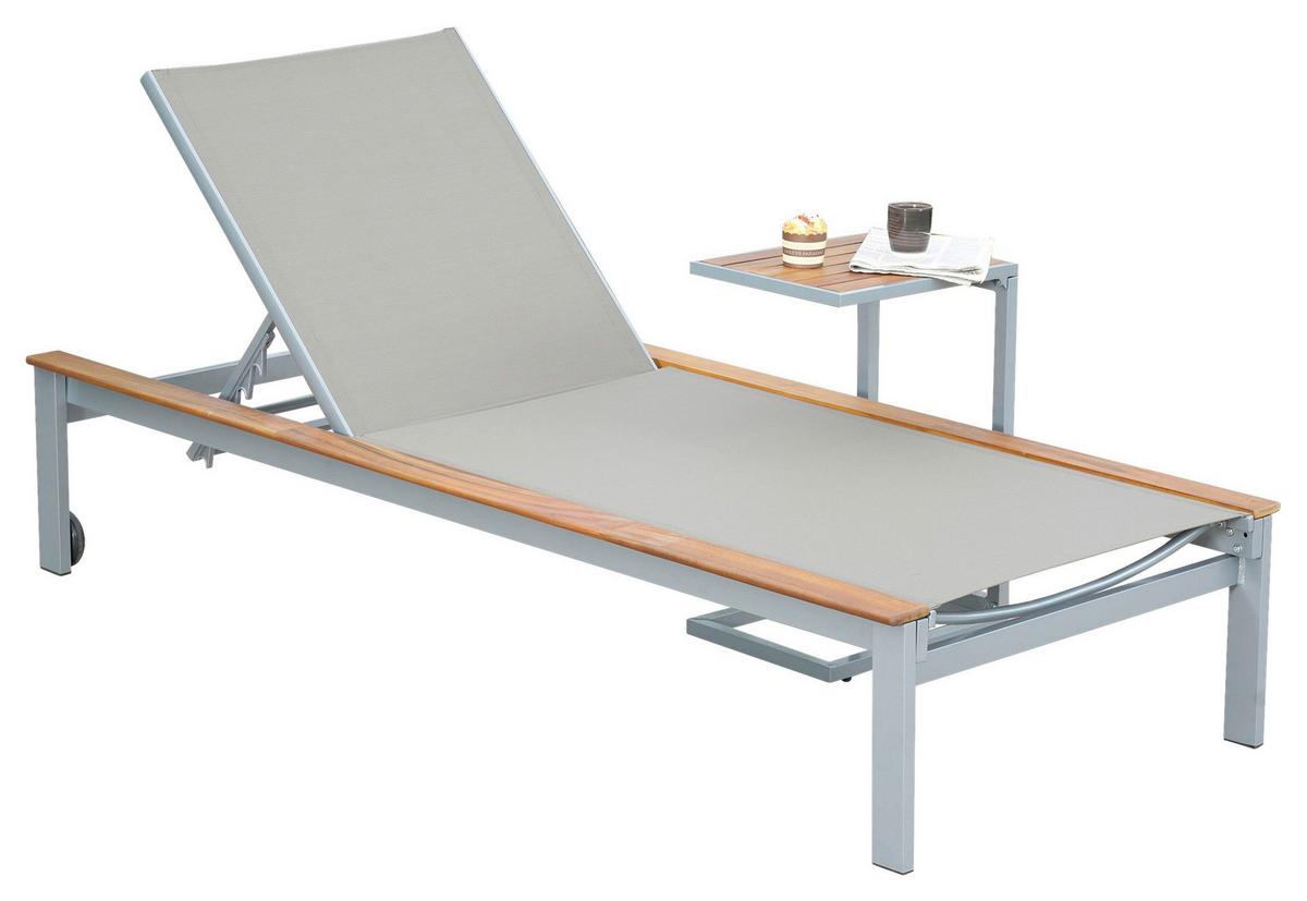 Sonnenliege Naxos Akazienholz/Metall mit Rollen - Beige/Silberfarben, MODERN, Holz/Metall (198/103/84cm) - Gardenson