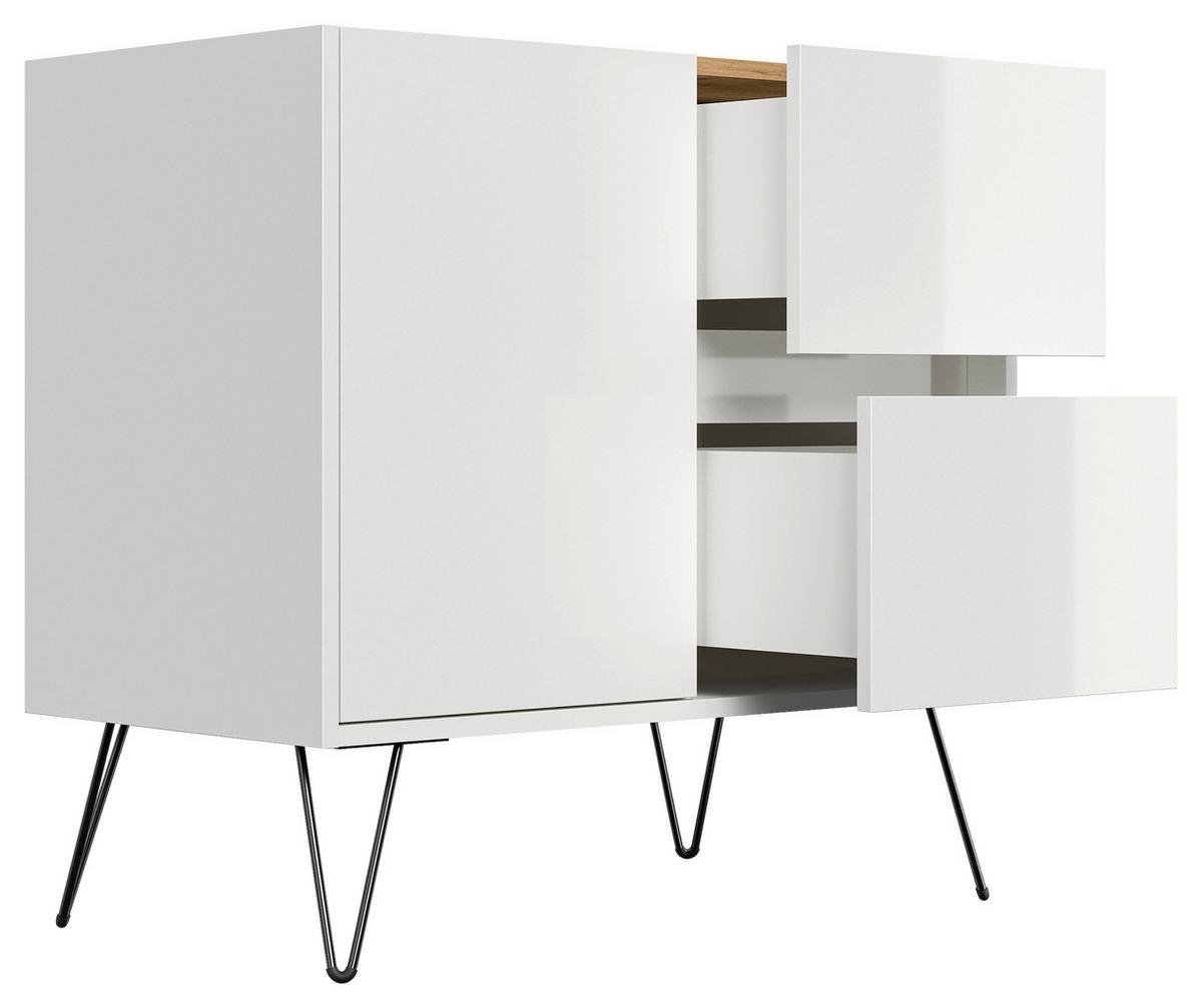 Sideboard Posseik Industrial Eichefarben/weiß B: 79 Cm - Weiß Hochglanz/Eichefarben, Design, Holzwerkstoff (79/75,8/42cm) - P & B