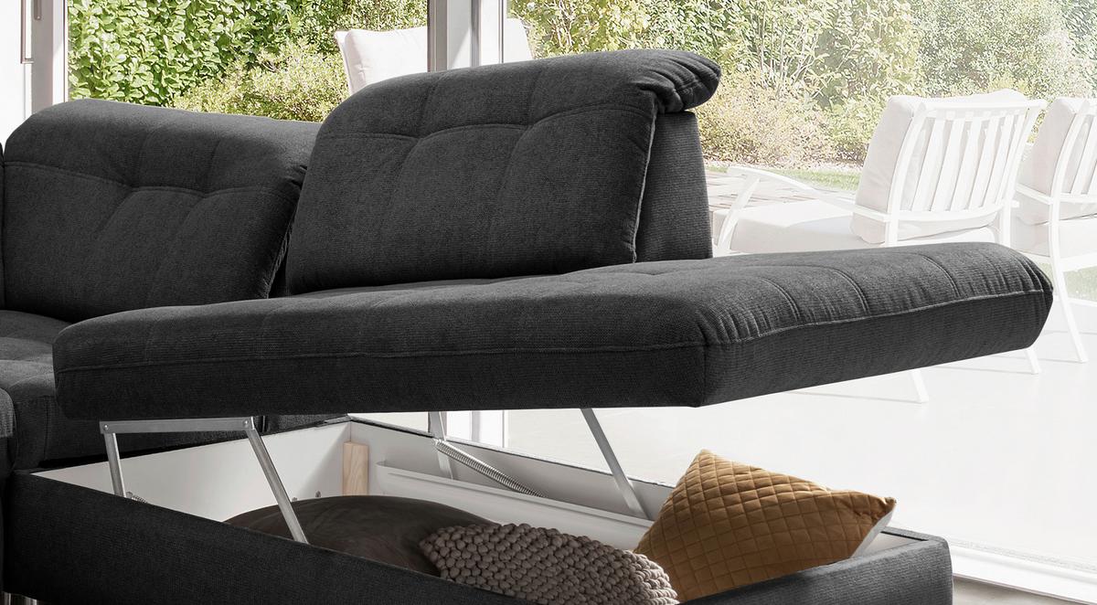 Wohnlandschaft Rigatti Mit Schlaffunktion Anthrazit - Anthrazit/Schwarz, MODERN, Textil (184/387/252cm) - Livetastic