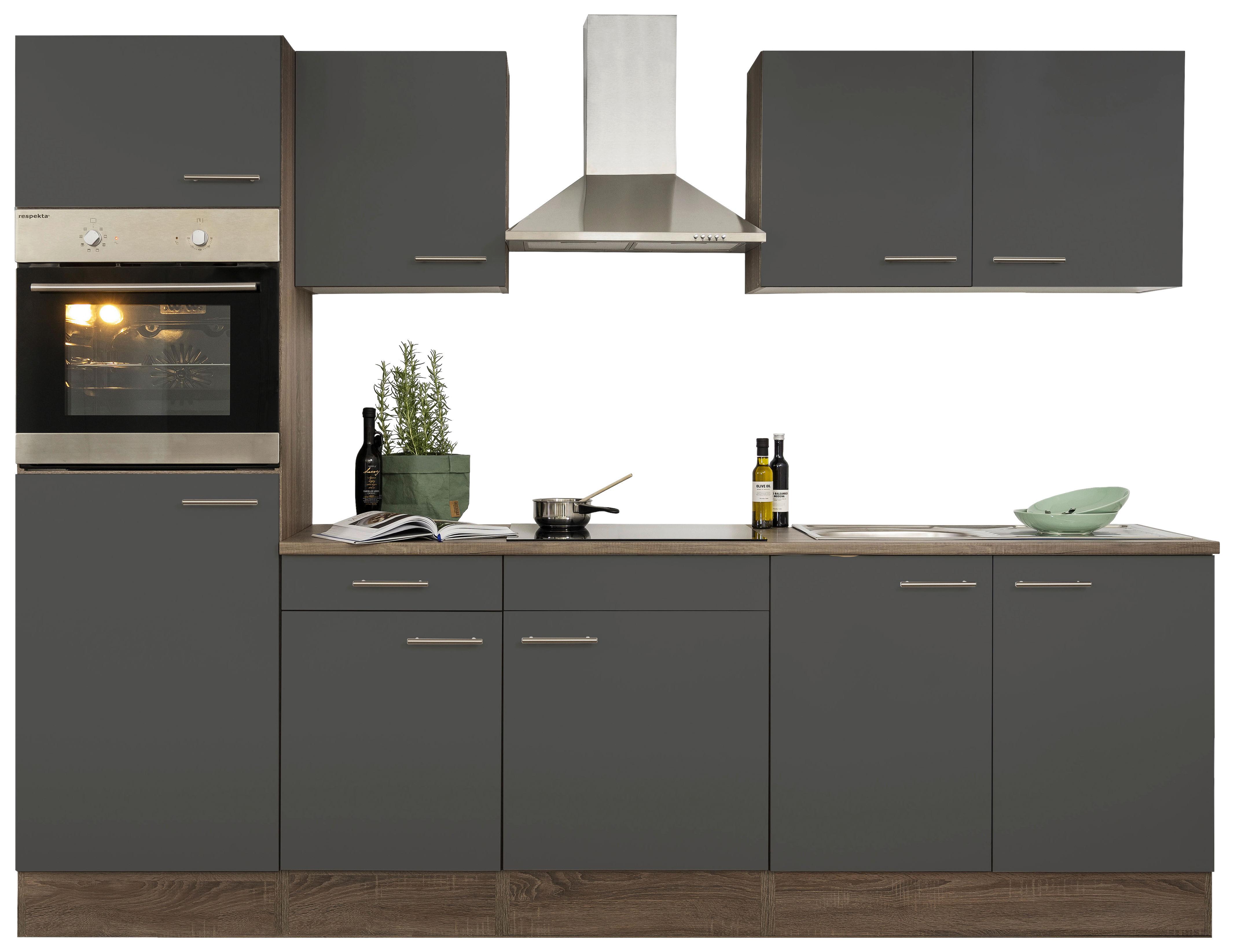 Küchenzeile mit Geräten B: 270 cm Grau/Eiche Dekor - Eichefarben/Grau, Design, Holzwerkstoff (270cm) - Respekta