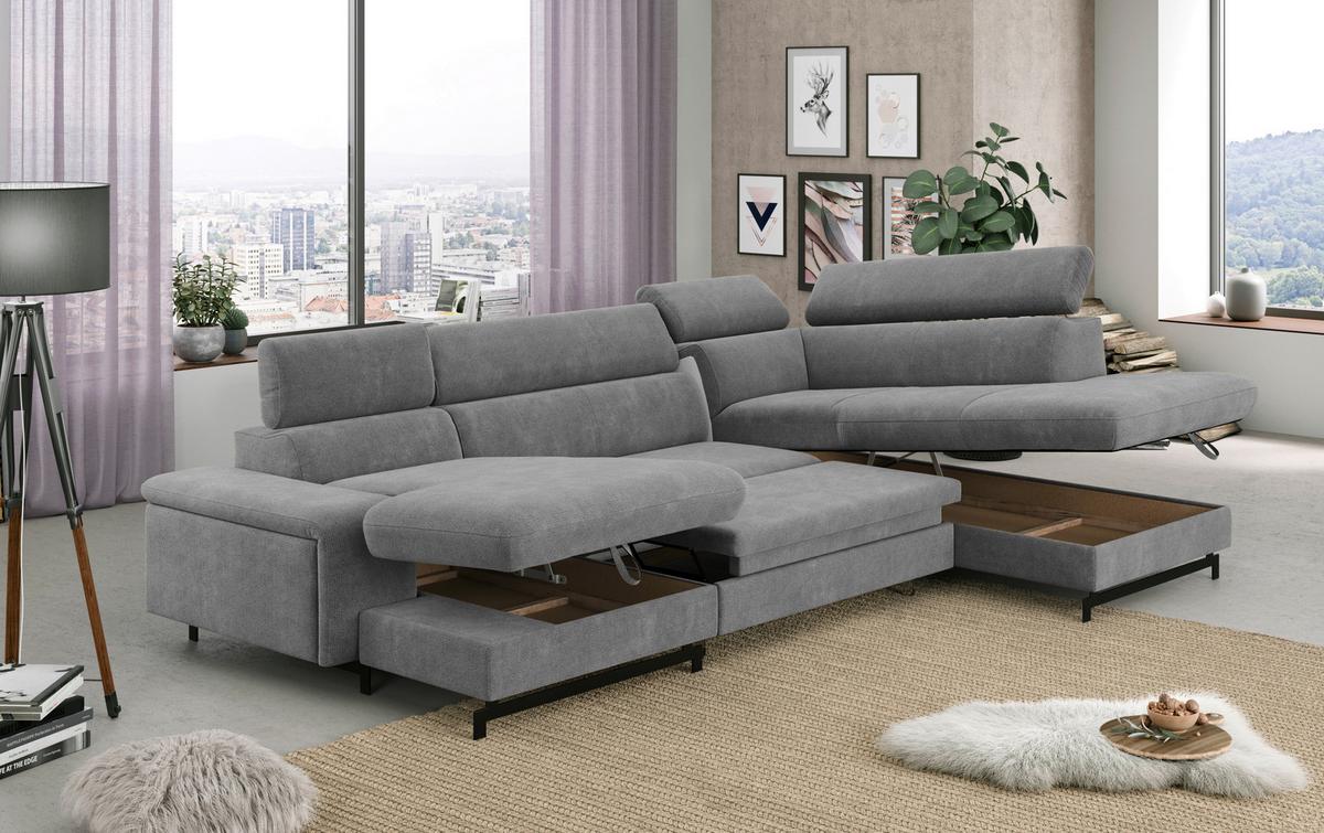 Wohnlandschaft mit Bettkasten Emma Grau - Schwarz/Grau, Textil (165/328/215cm) - MID.YOU