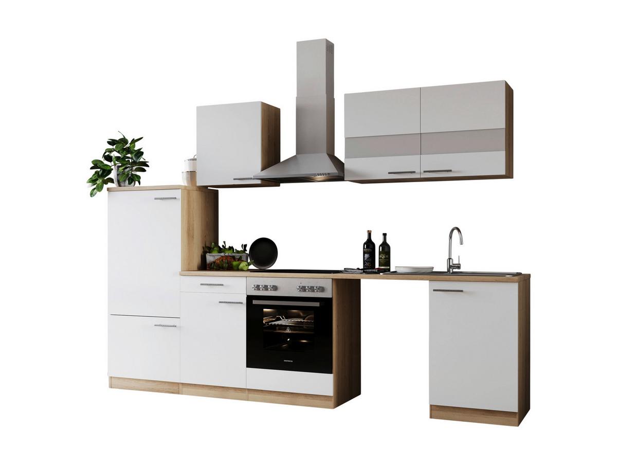 Küchenblock Merle Weiß B: 280 cm - Eichefarben/Weiß, Basics, Glas/Holzwerkstoff (280cm) - Respekta