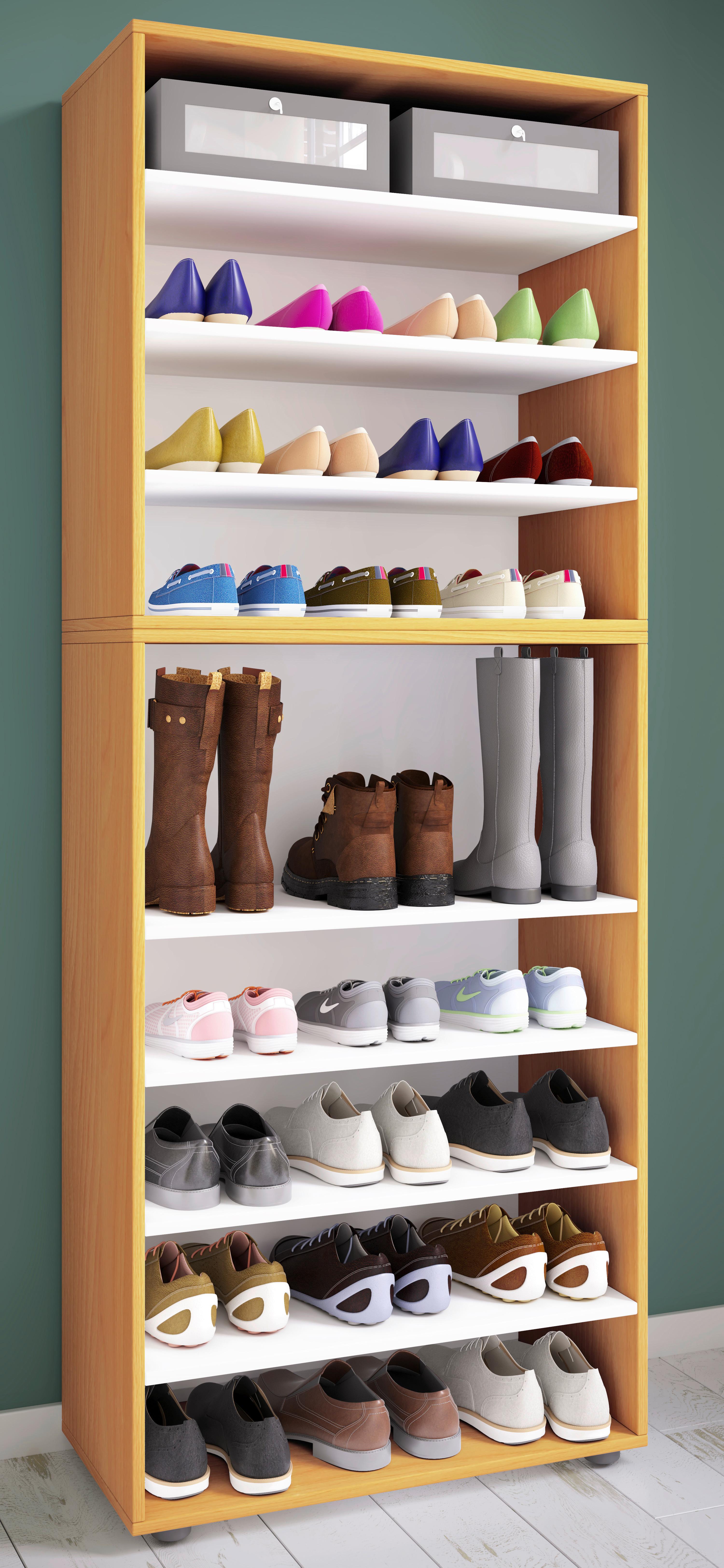 Schuhregal Lona Xxl 9 Ablagen Buche Dekor H: 183 Cm - Buchefarben/Schwarz, KONVENTIONELL, Holzwerkstoff (70/183/37cm) - MID.YOU