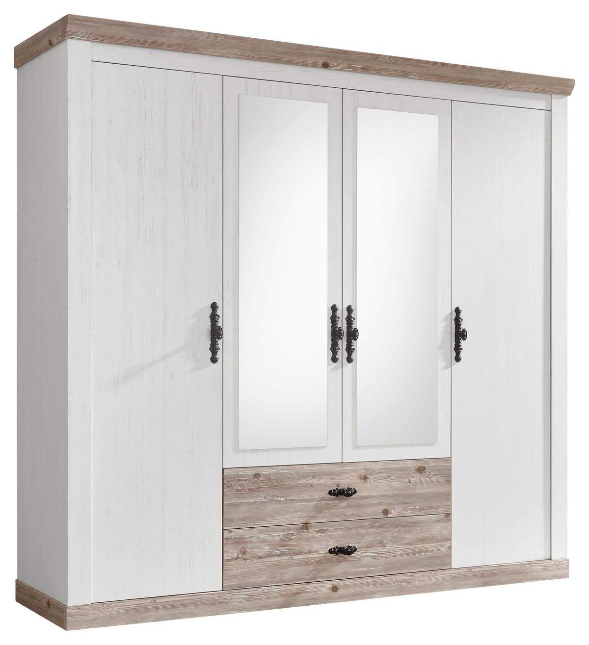 Kleiderschrank Florenz Pinie Weiß Dekor, B: 217cm - Hellbraun/Pinienfarben, Design, Holzwerkstoff (217/201/60cm) - MID.YOU