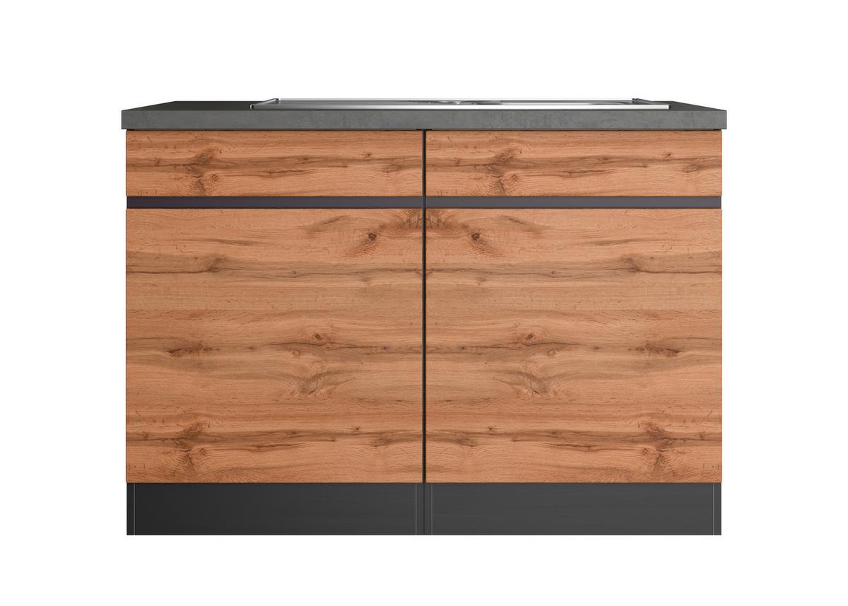 Spülenschrank Mit Spüle Turin B: 120 cm Graphit/Eiche Dekor - Eiche Wotan/Graphitfarben, Design, Holzwerkstoff (120/86/60cm) - Held