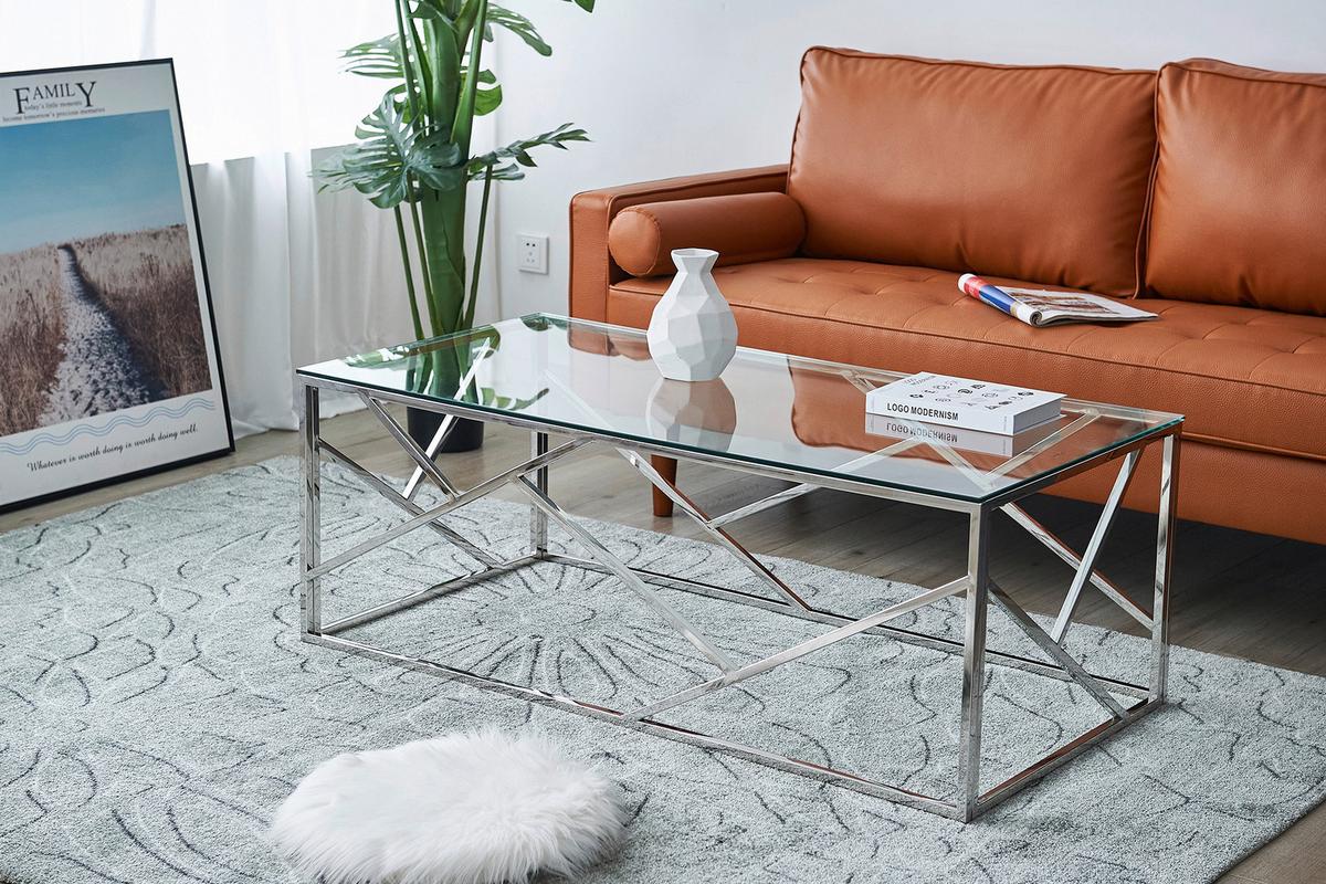 Couchtisch Silberfarben L: 120 Cm - Klar/Silberfarben, Design, Glas/Metall (120/60/45cm) - Livetastic