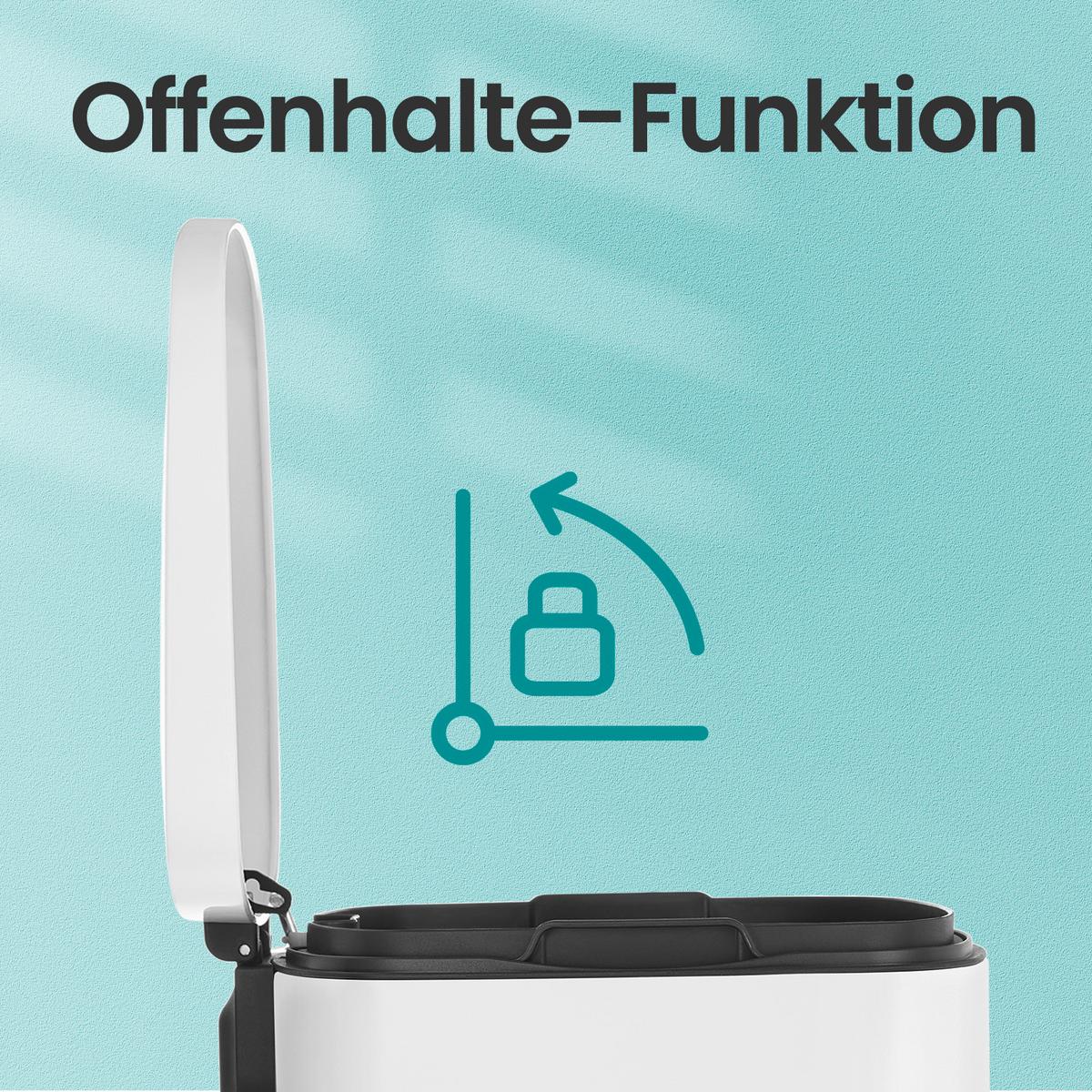 Abfallsammler Weiß B: 43,2 cm - Schwarz/Weiß, Basics, Kunststoff/Metall (43,2/63,2/37cm)