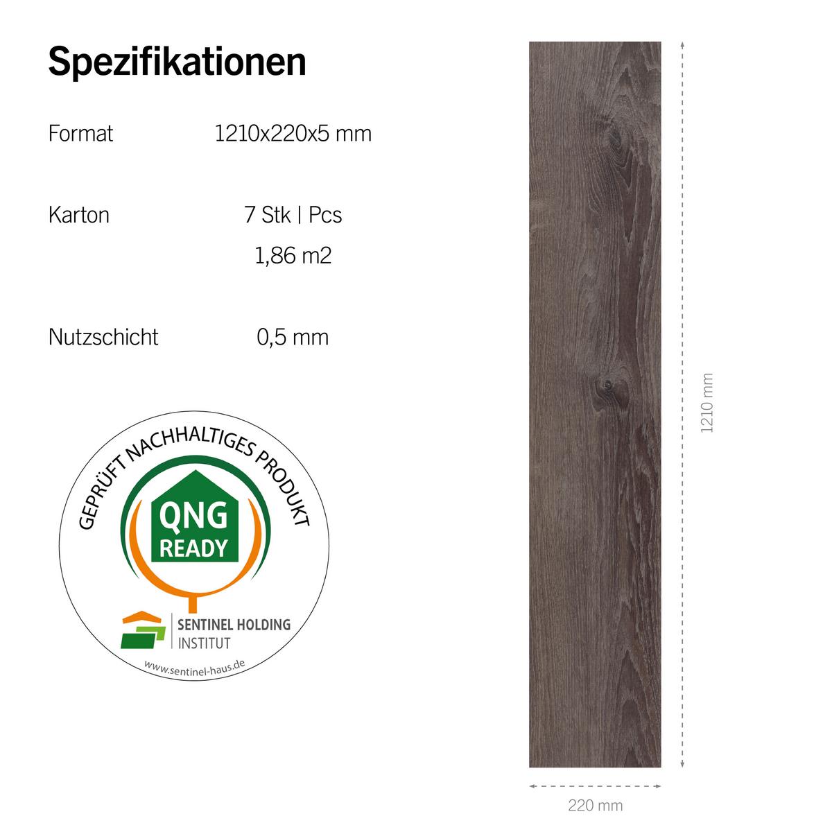 Designboden Eichefarben /dunkelbraun Lhd. Stärke 5mm - Eichefarben/Dunkelbraun, Basics, Kunststoff (121/22/0.5cm)