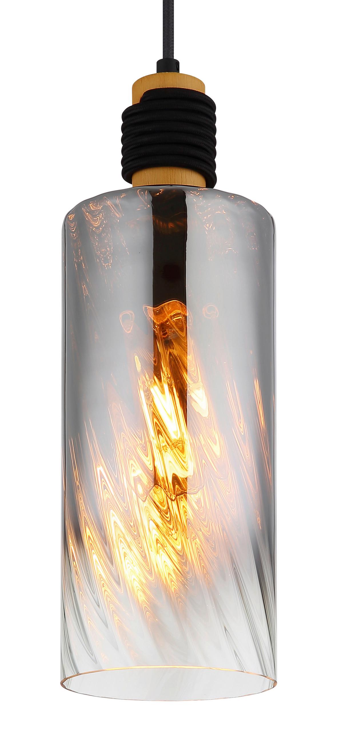 HÄNGELEUCHTE Exkl. 1xE27 40W - Klar/Schwarz, Design, Glas/Holz (12/150cm) - Globo