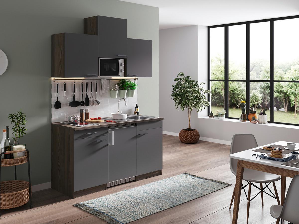 Miniküche Oliver Singleküche 150 Cm - Eichefarben/Grau, Basics, Holzwerkstoff (150cm) - Respekta