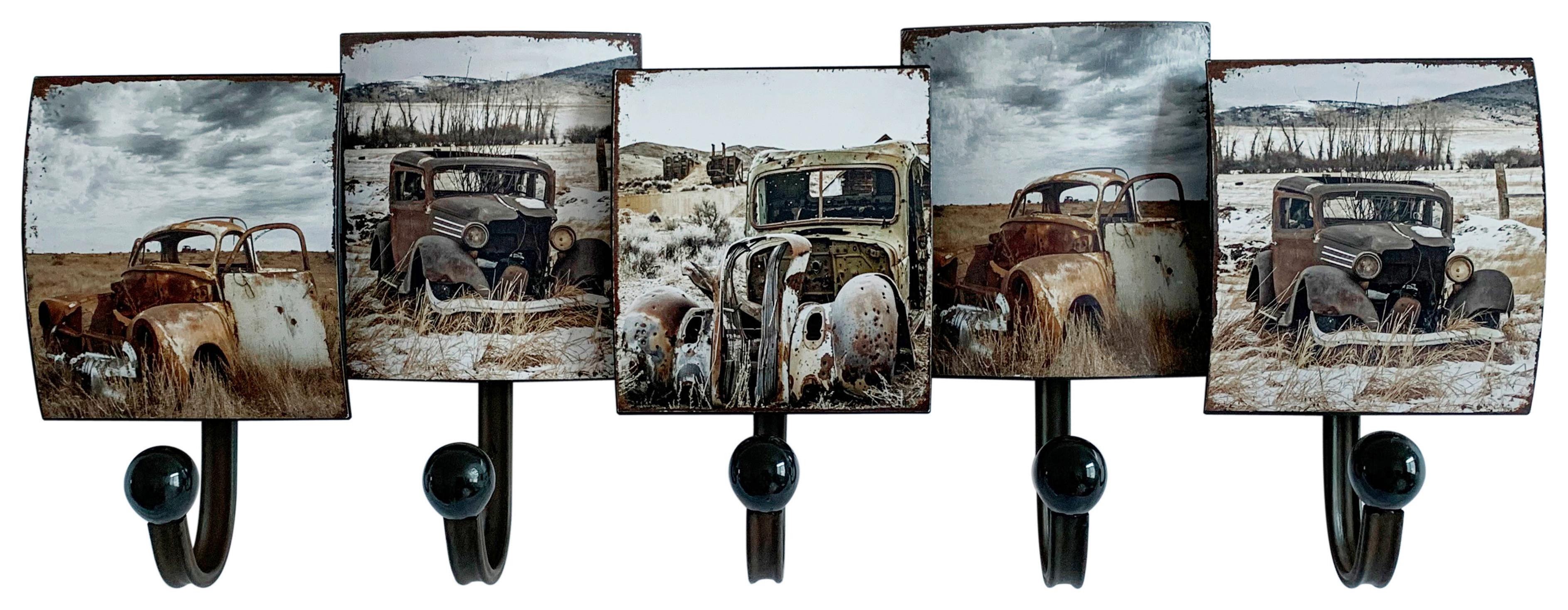 Hakenleiste Car B: 57 cm Vintage Style Oldtimer 5 Haken - Multicolor/Schwarz, MODERN, Metall (57/20/7cm)