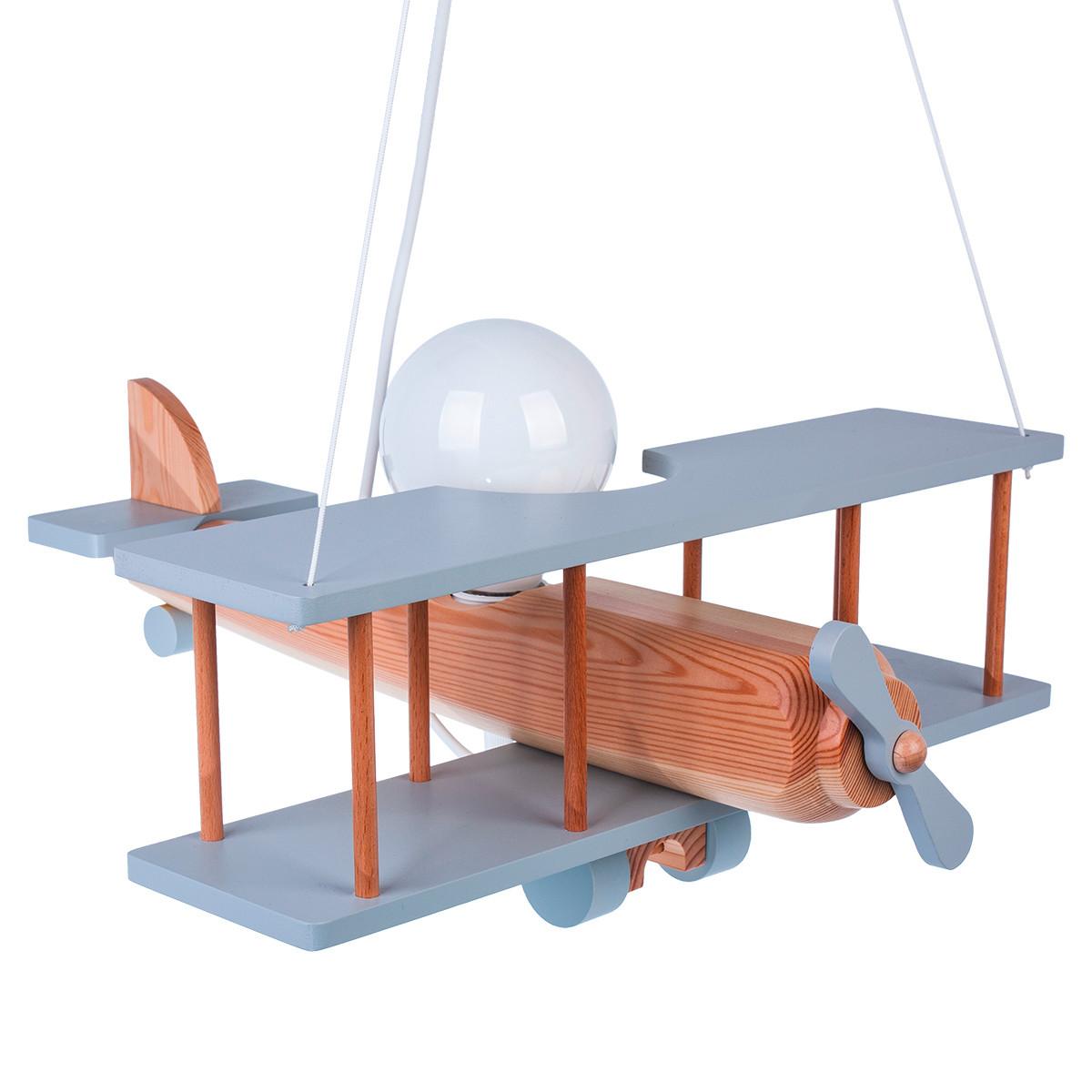 Kinderhängeleuchte Flugzeug H: 75 Cm 1-Flammig - Naturfarben/Grau, KONVENTIONELL, Holz (42/45/75cm)