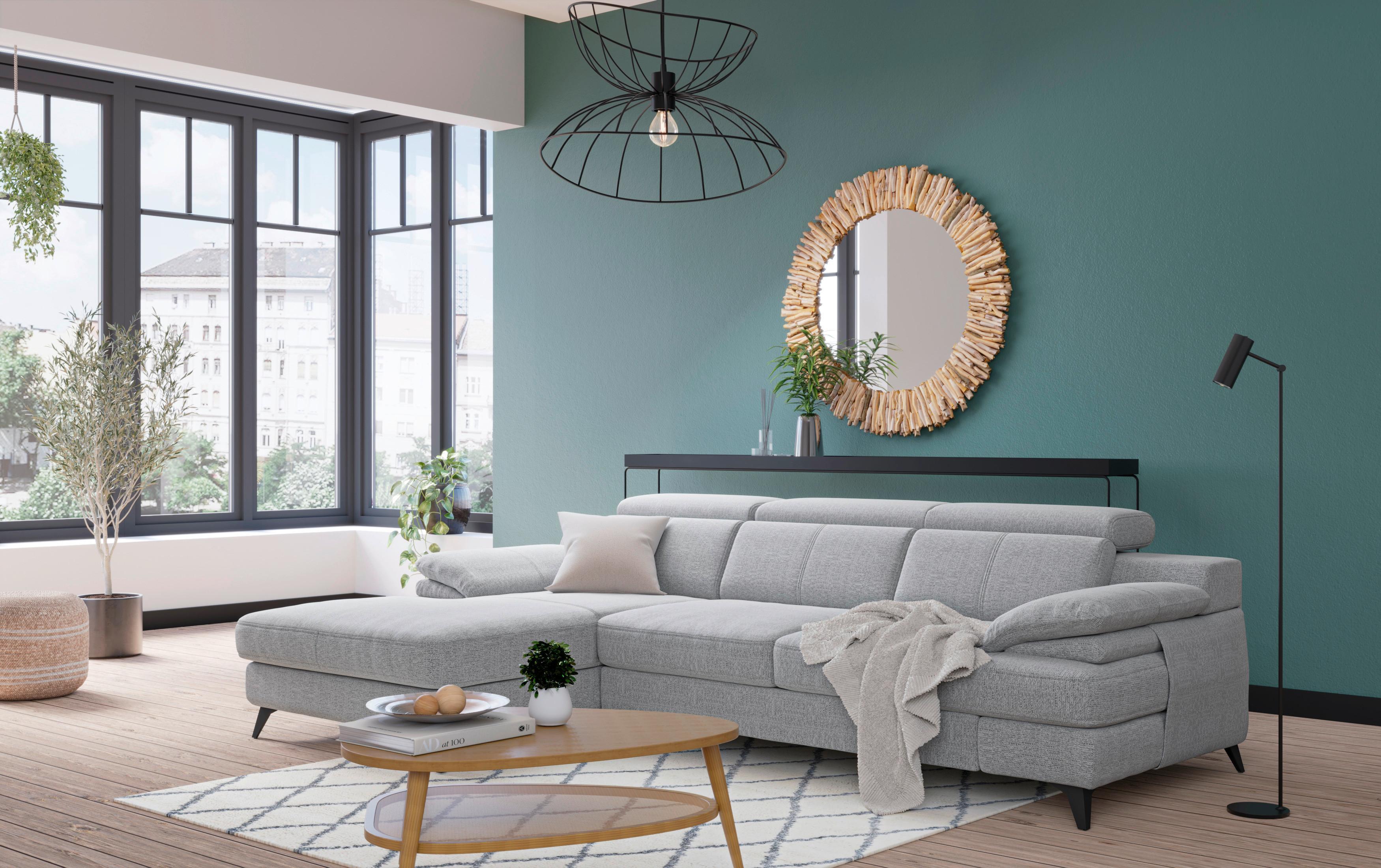 Ecksofa Titus Silberfarben Chenille - Silberfarben/Schwarz, Design, Textil (291/80-98/178cm) - Livetastic