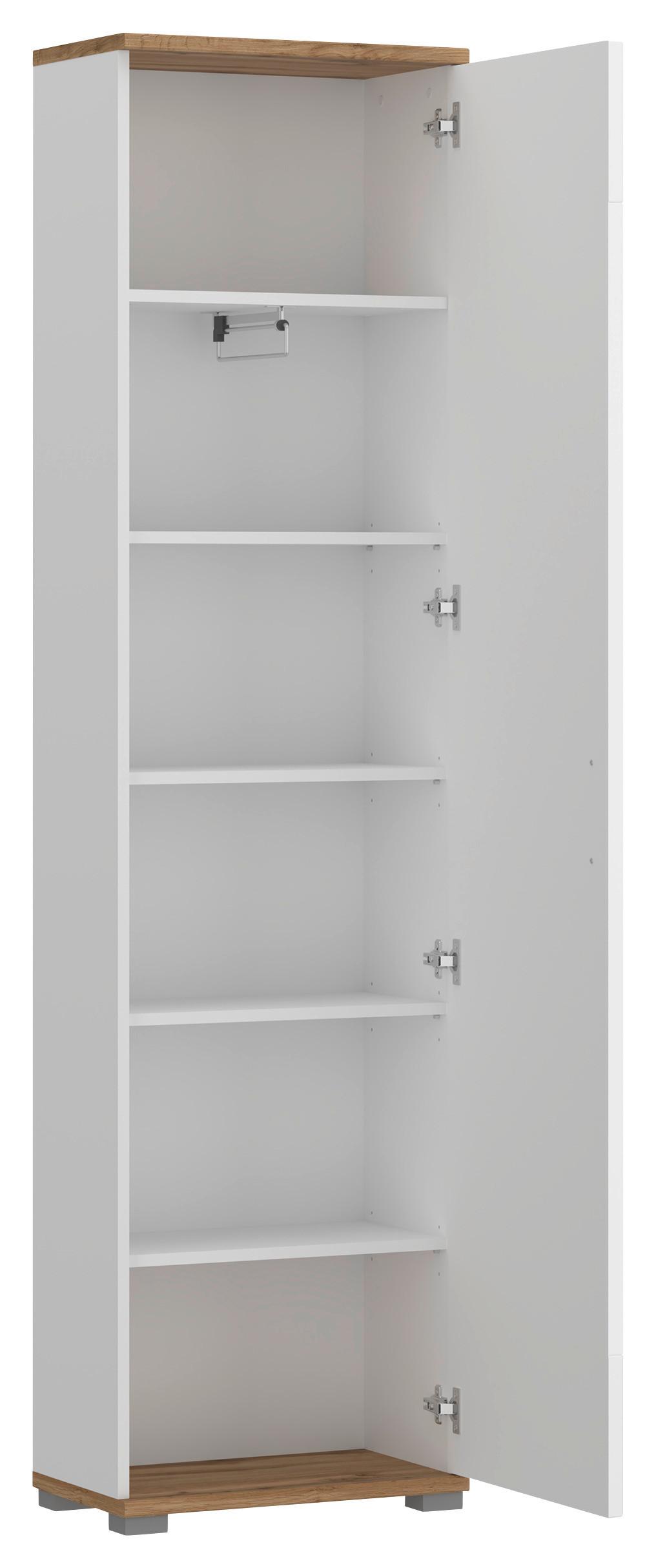 Garderobenschrank Hola Weiß/eiche Wotan B: 50 Cm - Eichefarben/Eiche Wotan, Trend, Glas/Holzwerkstoff (50/198,5/33,5cm)
