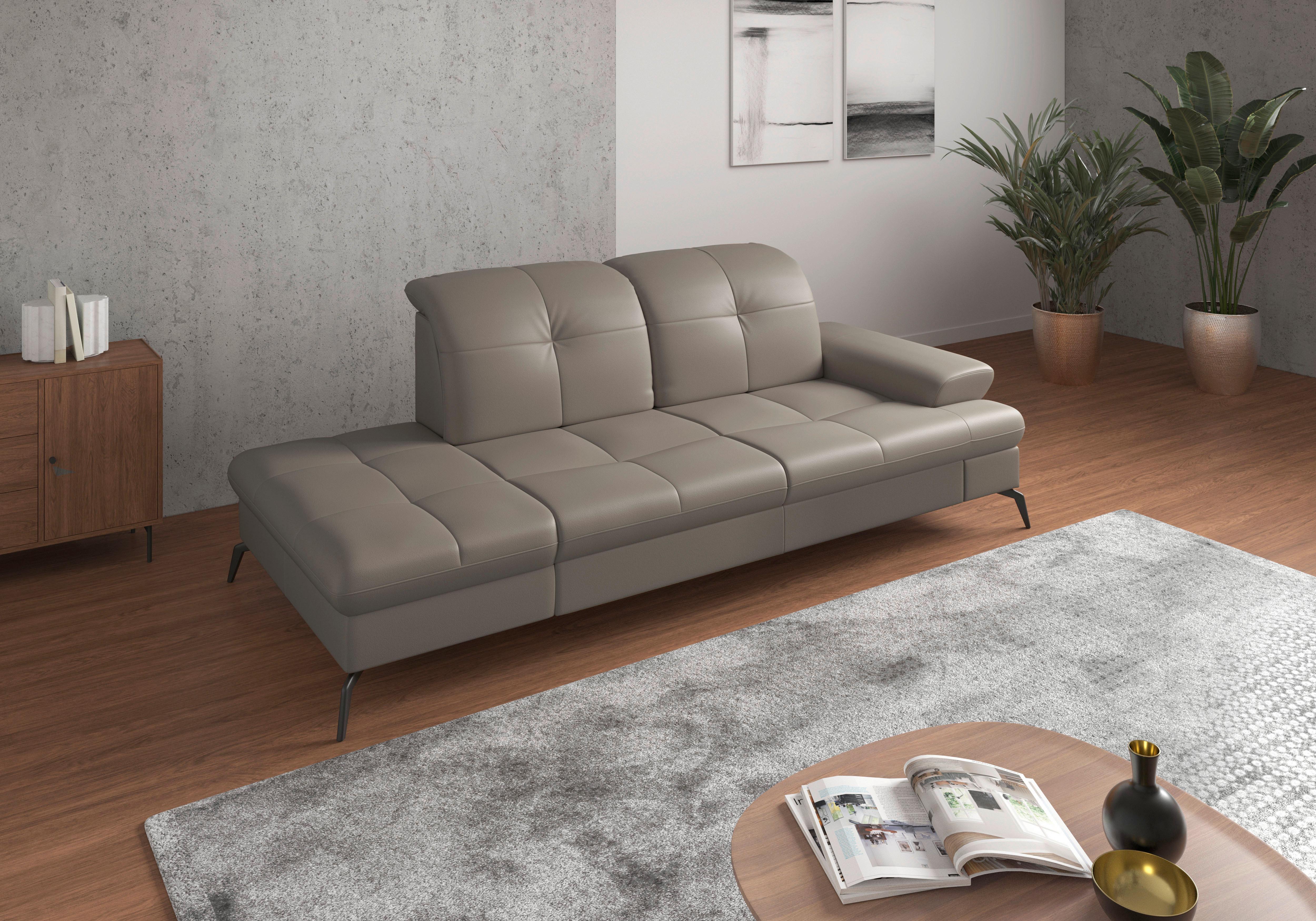RÉCAMIERE Amica E, Grau B: 231 cm - Schwarz/Grau, KONVENTIONELL, Leder (231/90/122cm) - Sit & More