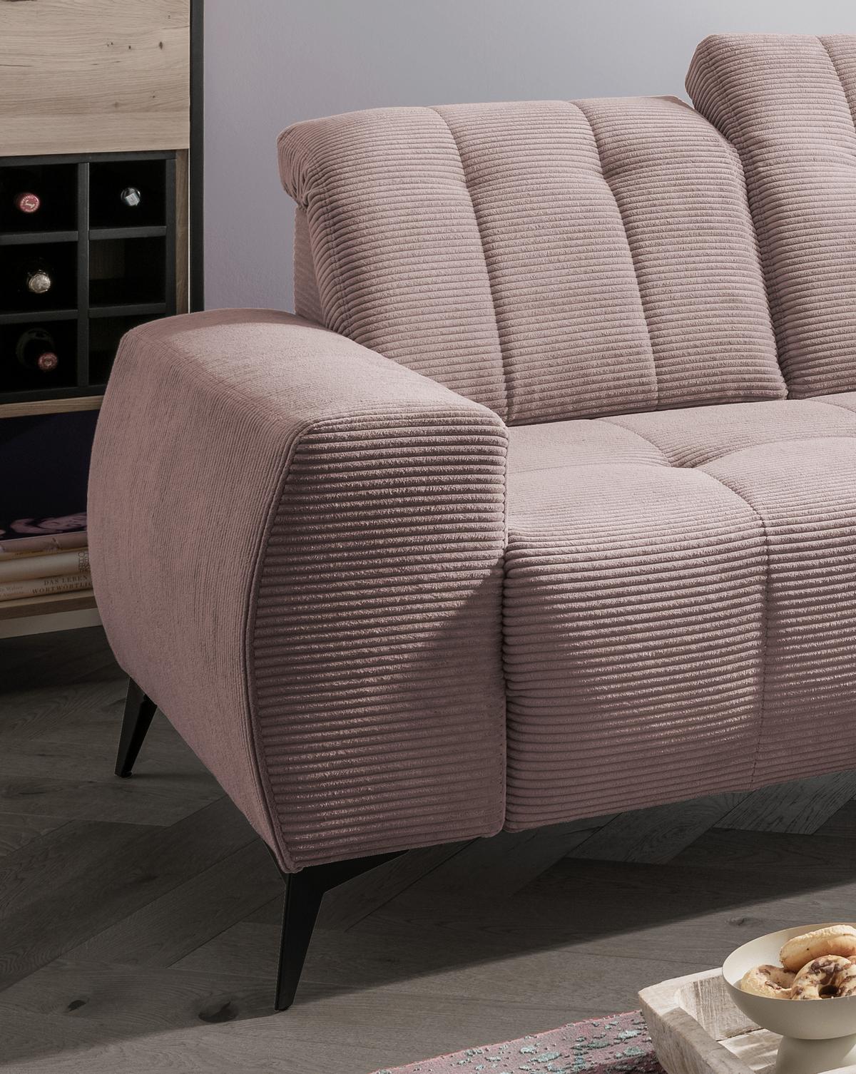 Ecksofa Mit Usb Anschluss Sano, Rosa, S: 261x200 Cm - Schwarz/Rosa, MODERN, Textil (261/200cm) - Livetastic