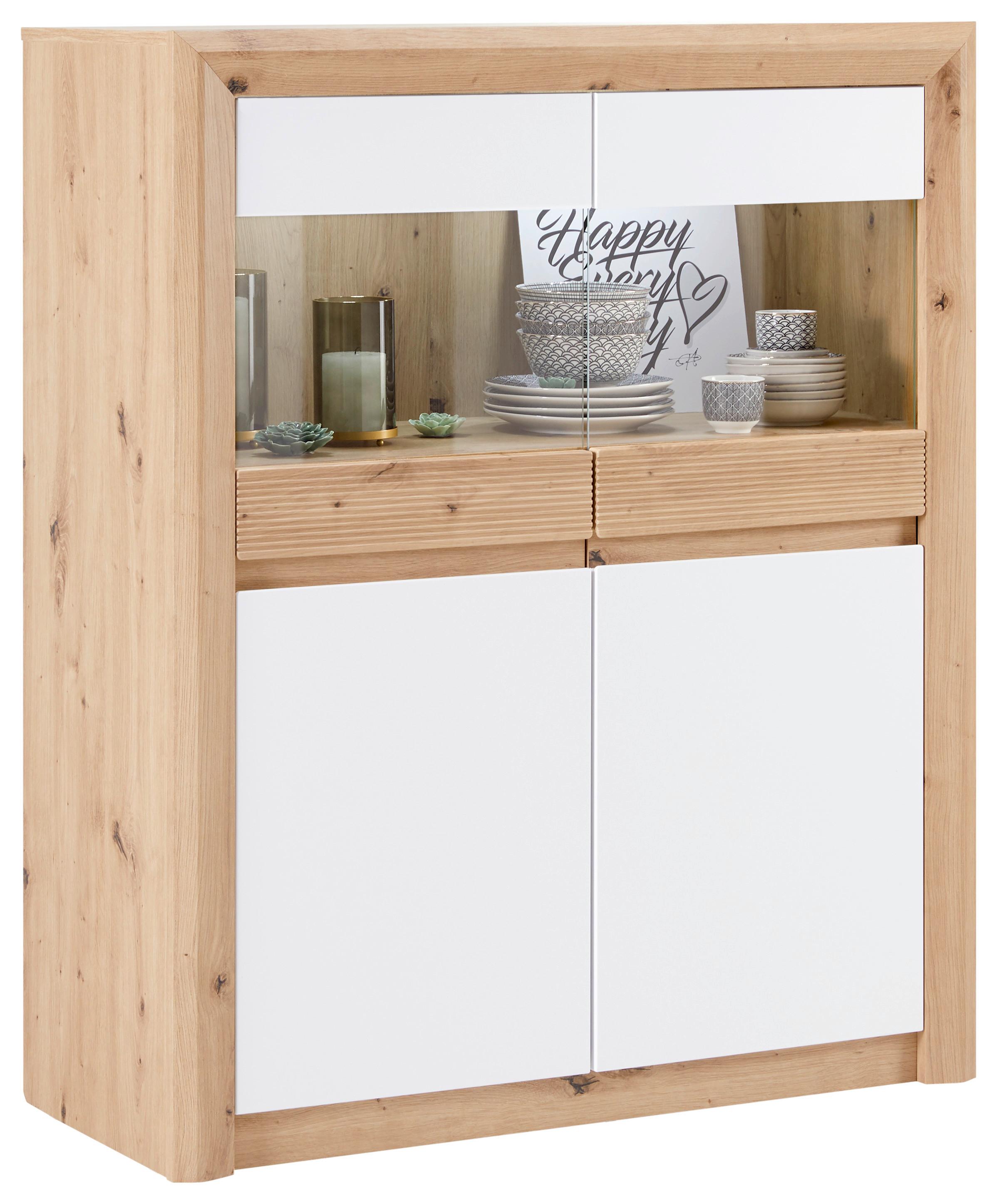 Vitrína Kashmir New - bílá/barvy dubu, Moderní, kompozitní dřevo (100/120/41cm) - James Wood