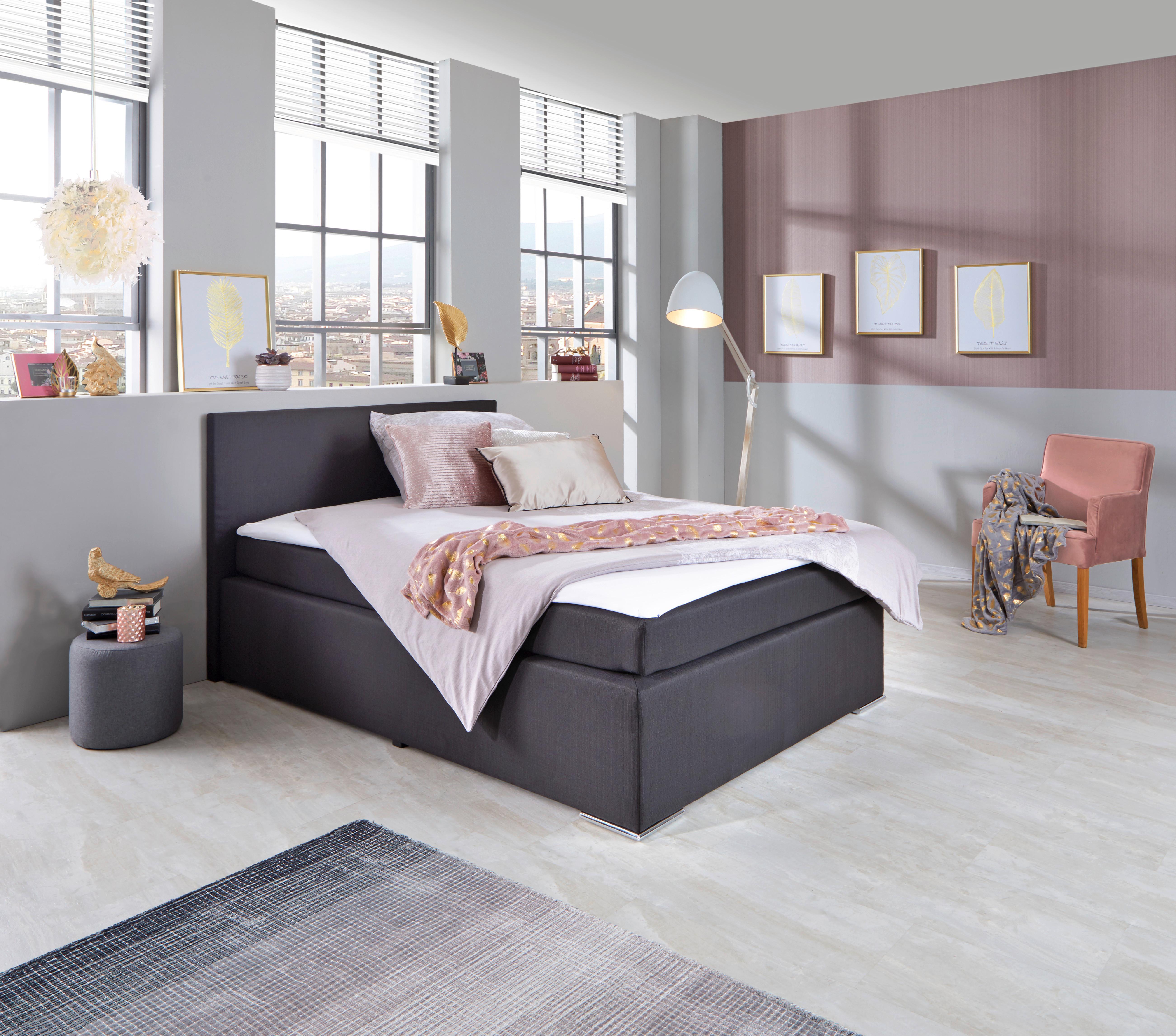 Posteľ Boxspring NERO PL: 140/200cm, čierna - čierna/chrómová, Konventionell, kov/textil (140/200cm)