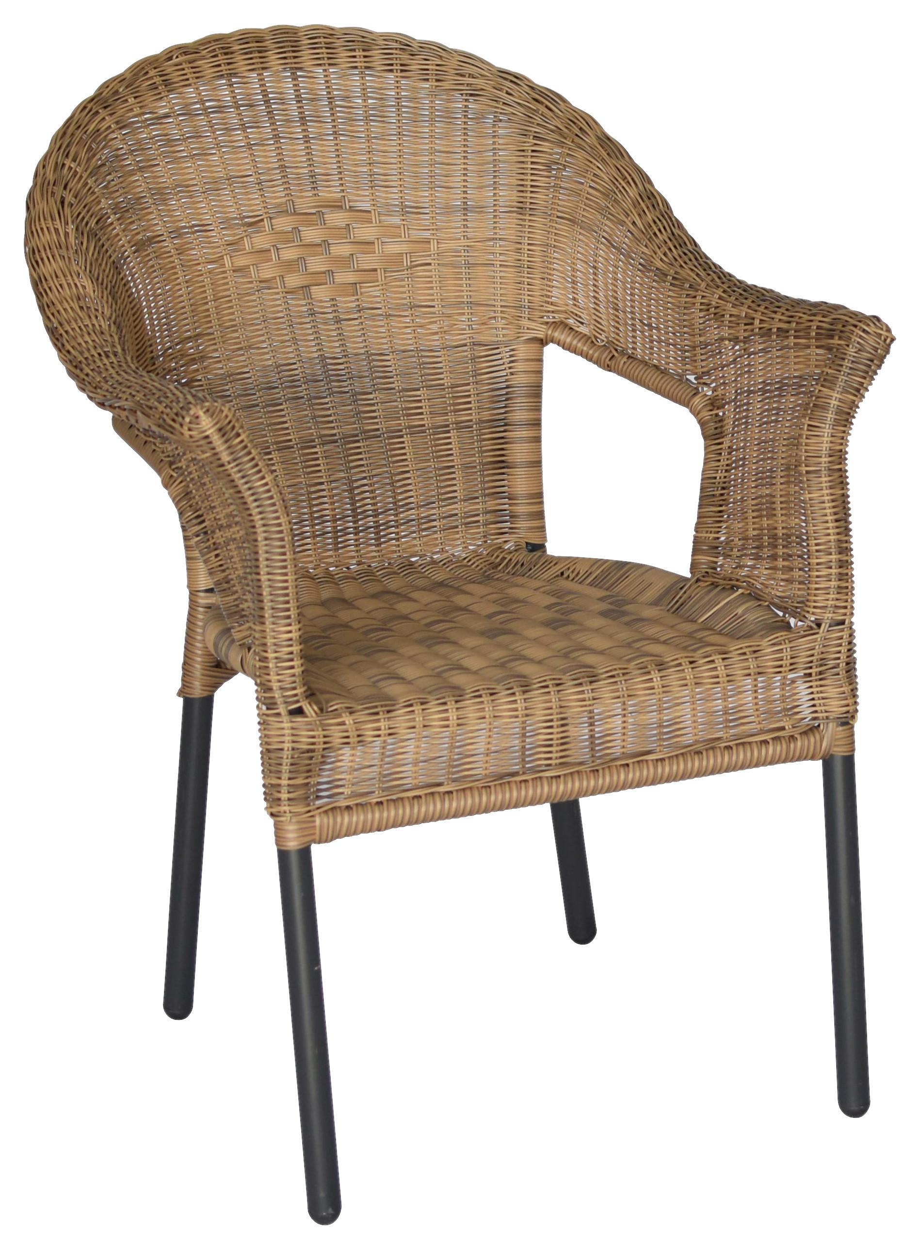 Gartensessel 2er-set Stapelbar Ravenna Kunststoffgeflecht - Graphitfarben/Naturfarben, ROMANTIK / LANDHAUS, Kunststoff/Metall (67/87/61cm) - Gardenson