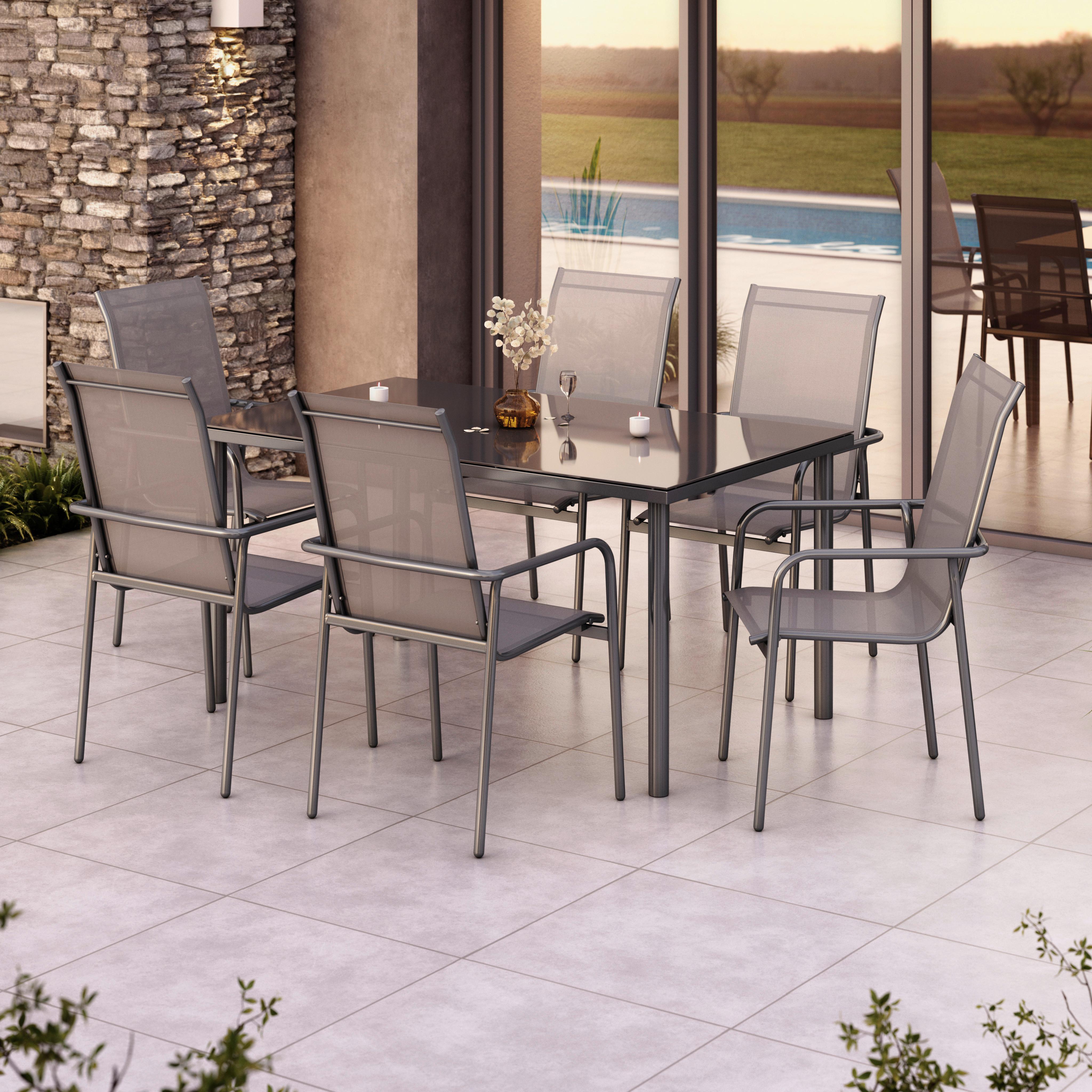 Gartengarnitur 7-Tlg. Torino aus Metall/Glas/Textil - Grau, MODERN, Glas/Textil (90/74/150cm) - Beldano