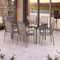 Kerti Bútorszett Torino 7 Részes - szürke, Modern, üveg/textil (90/74/150cm) - Beldano