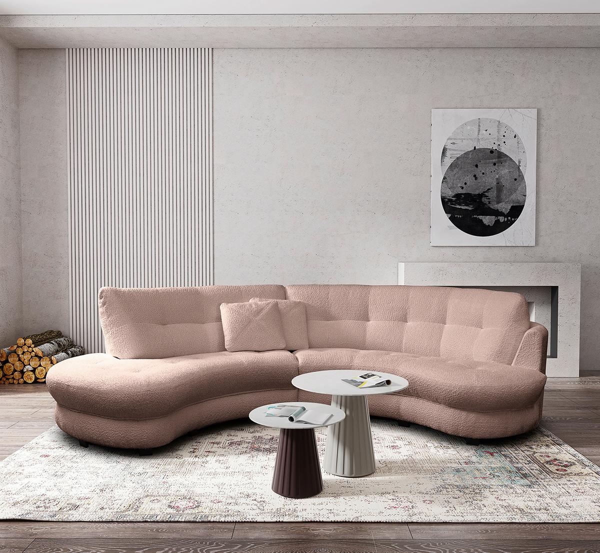 Ecksofa Bretina, Rosa S: 113x300 cm - Schwarz/Weiß, Design, Textil (113/300cm) - Livetastic