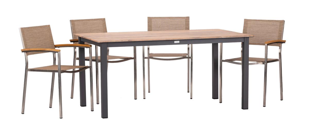 Gartengarnitur 5-tlg. Skye Alu/teakholz - Sandfarben/Anthrazit, Basics, Holzwerkstoff/Textil (160/72/90cm) - Gardenson