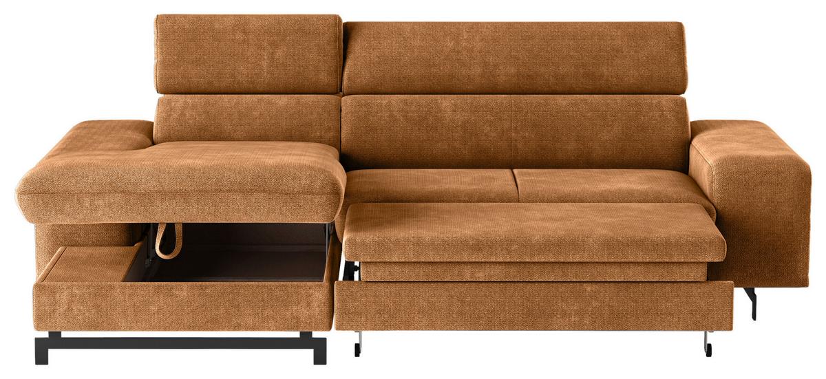 Ecksofa mit Bettkasten Emma Cognac 165x267 cm - Cognac/Schwarz, Textil (165/267cm) - MID.YOU