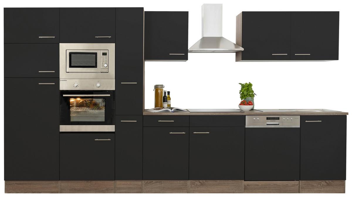 Küchenzeile ohne Geräte B: 370 cm Schwarz/Eiche Dekor - Eichefarben/Schwarz, Basics, Holzwerkstoff (370cm) - Respekta