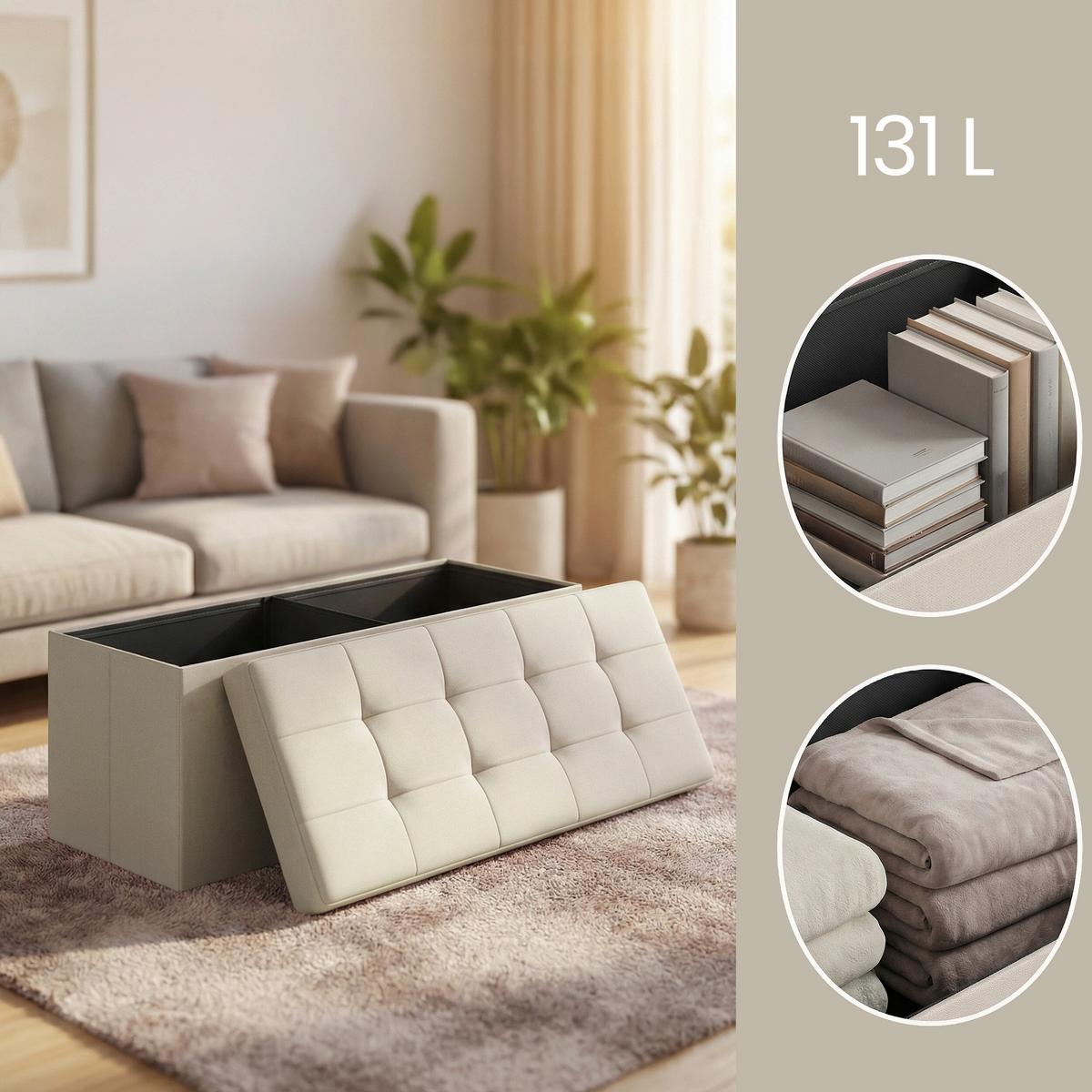 ÚLOŽNÝ BOX NA SEDENIE KRÉMOVÁ - krémová, Trend, kompozitné drevo/textil (110/38/38cm) - Boxxx