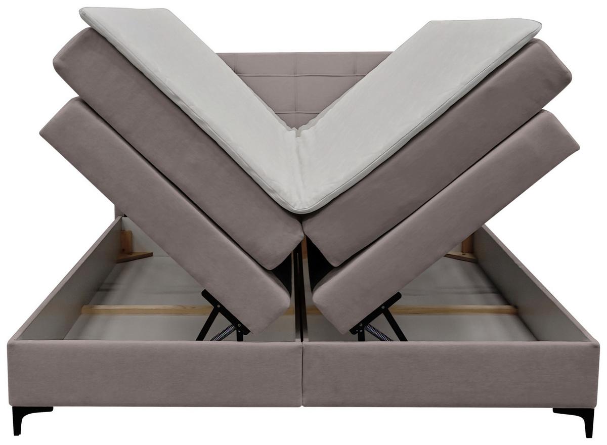 Boxspringbett Mitto mit Topper 180x200 cm - Taupe/Schwarz, KONVENTIONELL, Textil/Metall (180/200cm)