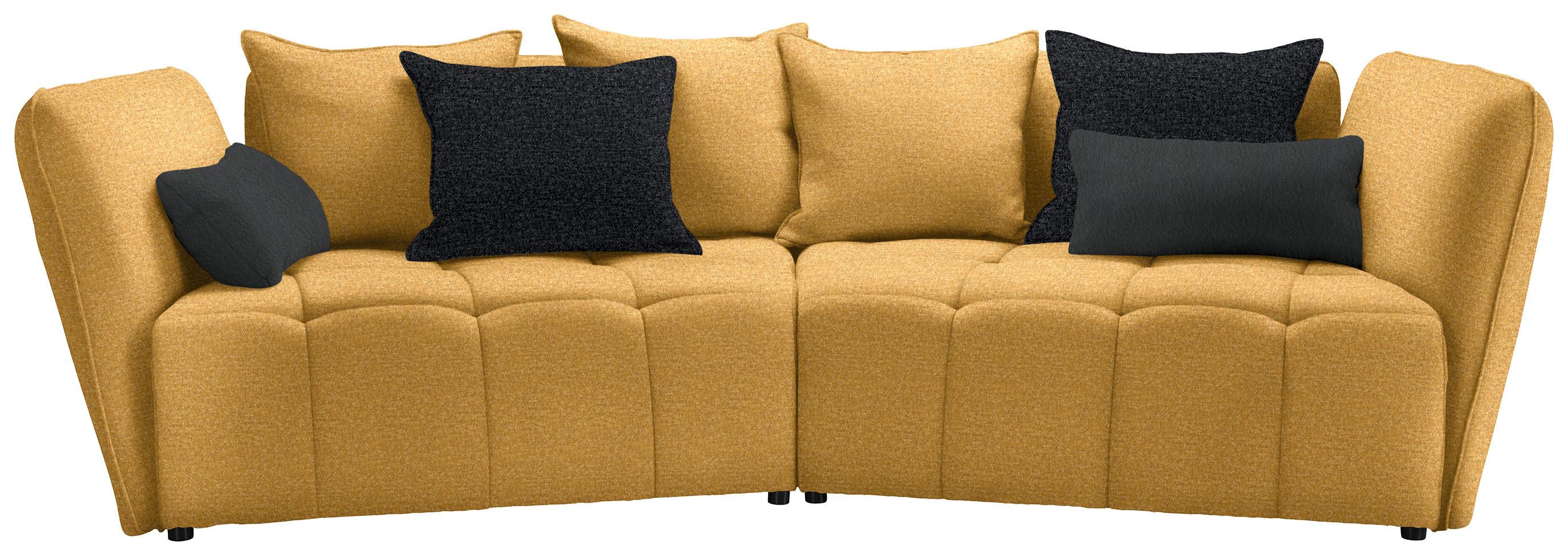 Boxspringová pohovka SOFI, hořčicové žlutá, tmavě šedá - šedá/černá, Moderní, textil (294/93/152cm) - Premium Living